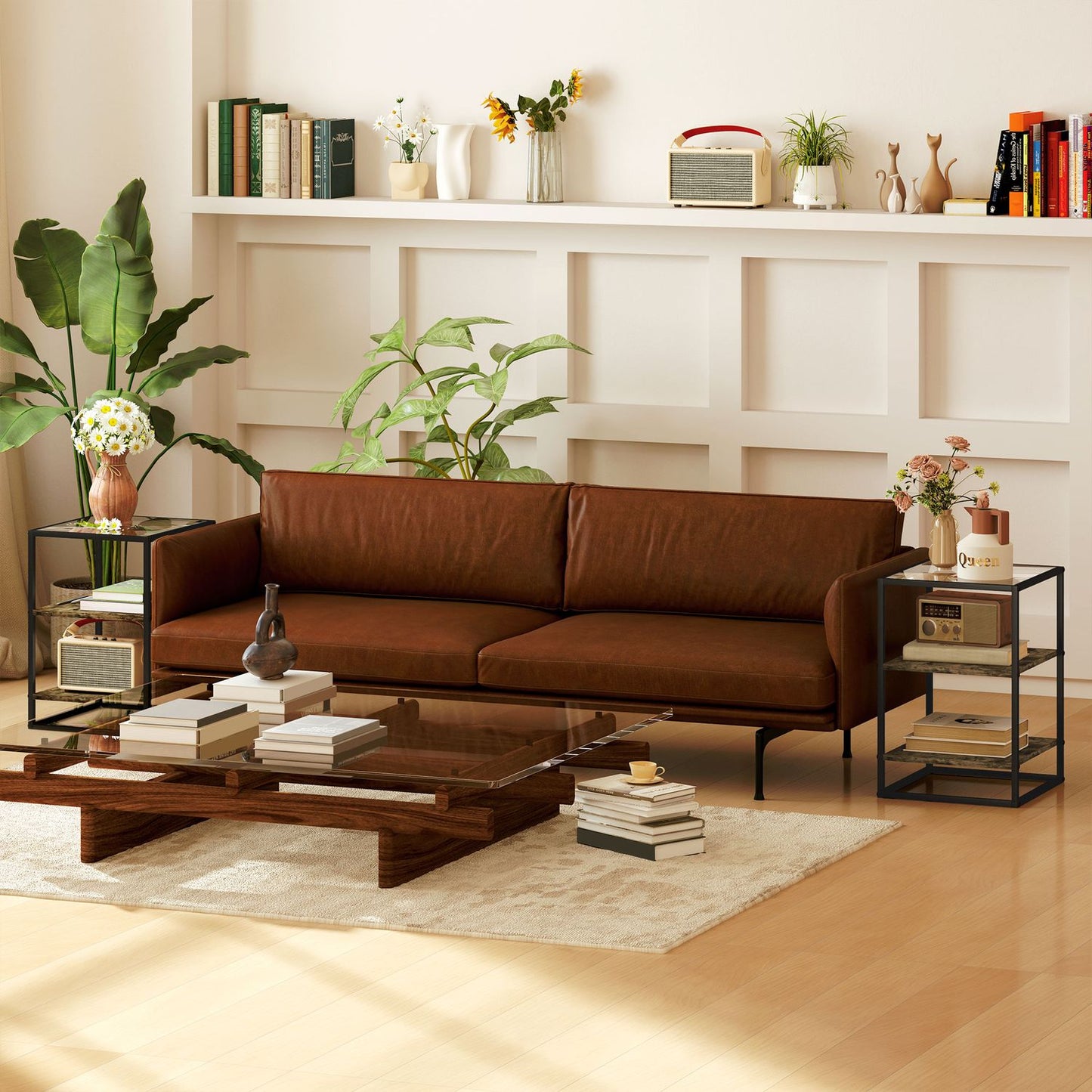 Rustic brown 3-tier glass coffee table - set of 2