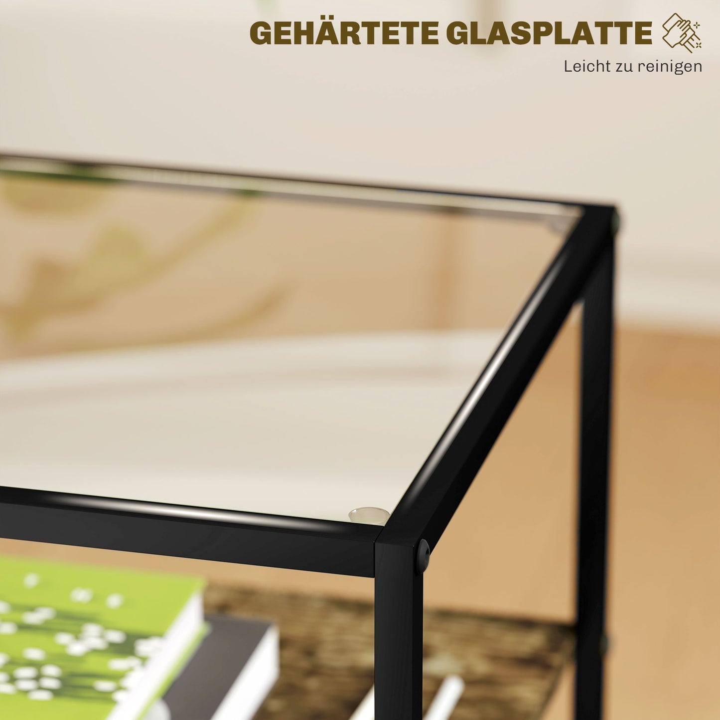 Rustic brown 3-tier glass coffee table - set of 2