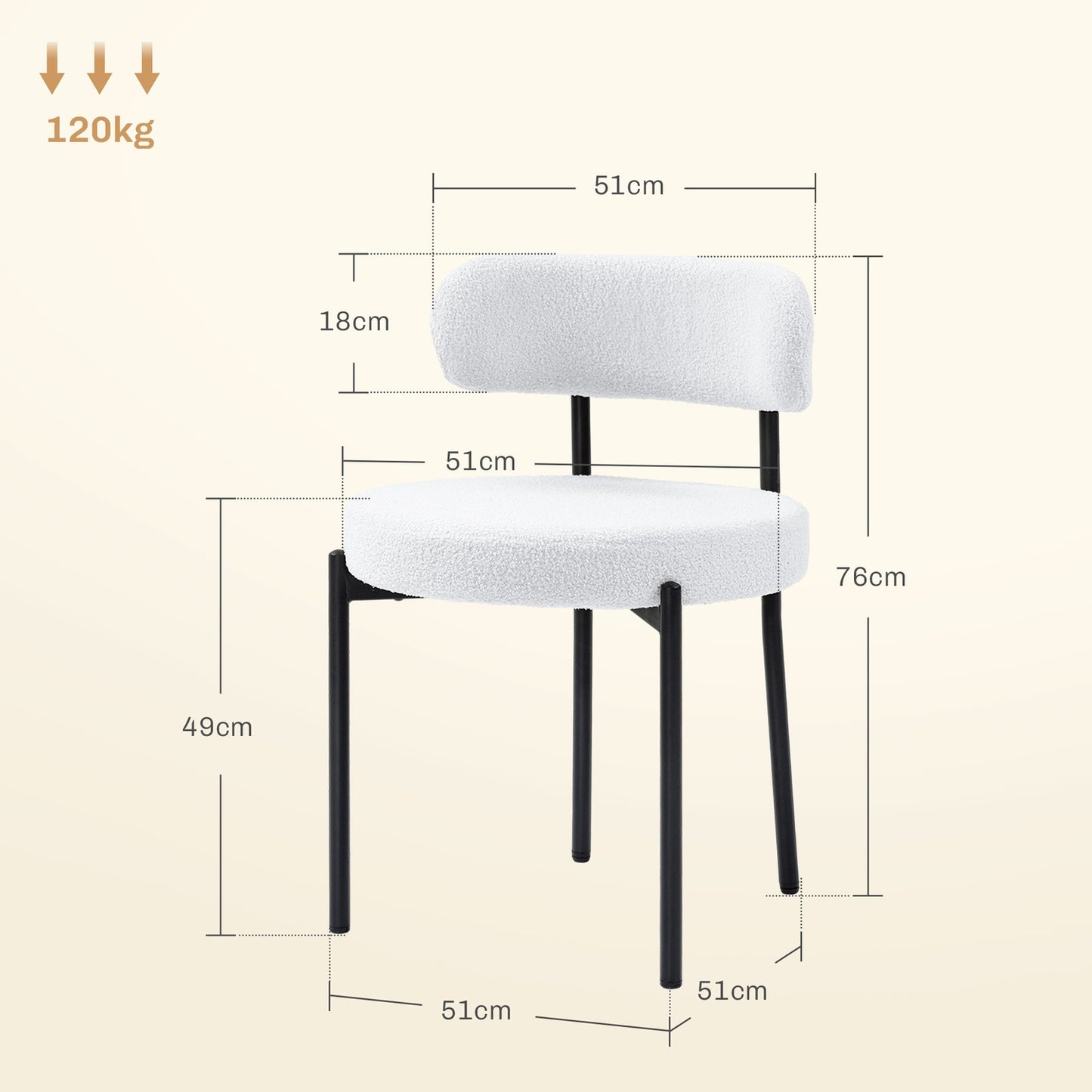 Dining Chairs Set of 2, Cream White, Fleece Upholstered