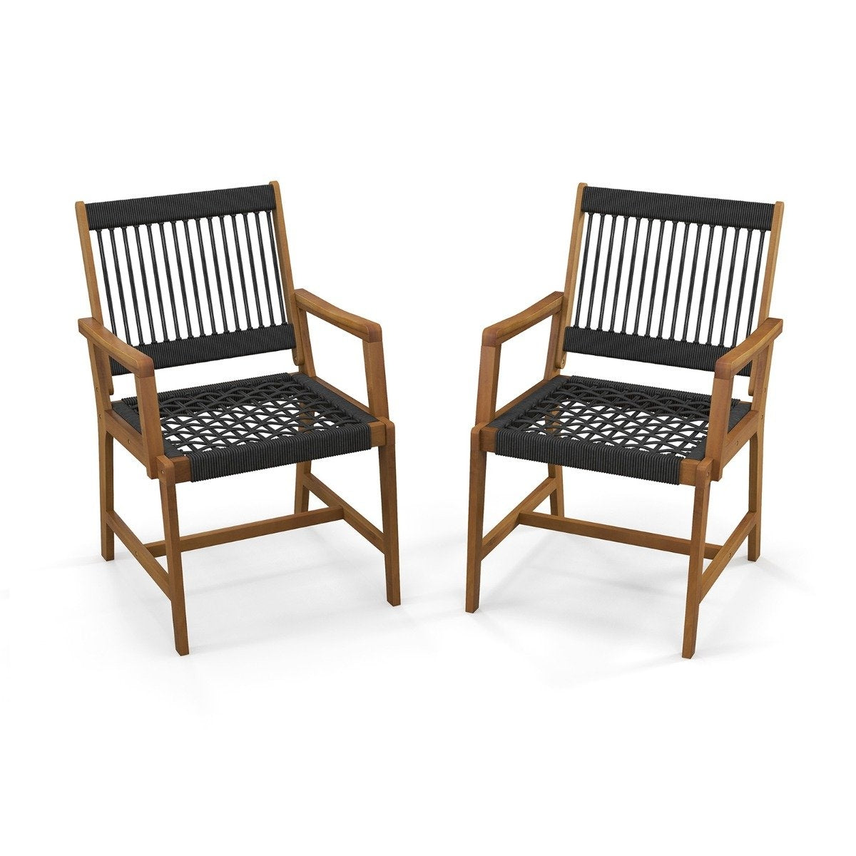 Set of 2 dining chairs made of acacia wood with armrests can hold up to 160 kg