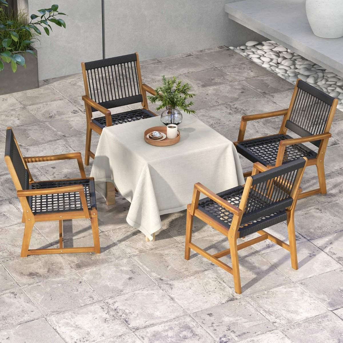 Set of 2 dining chairs made of acacia wood with armrests can hold up to 160 kg