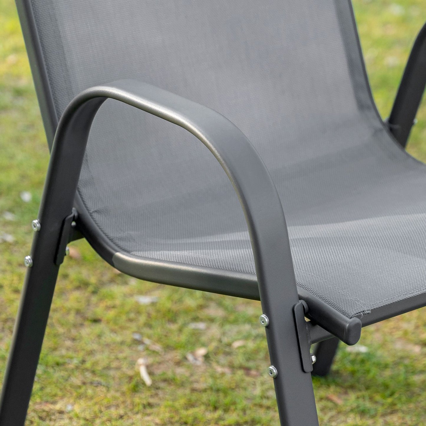 Stackable Garden Chairs, Metal Mesh, Set of 2, Grey