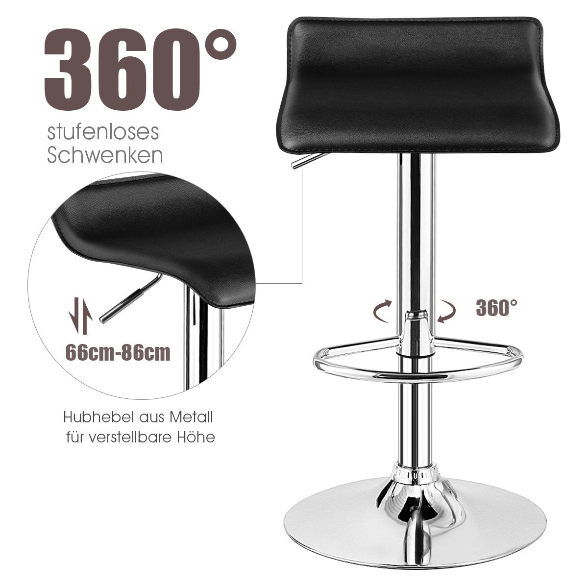 Set of 2 height-adjustable bar stools with backrest & Footrest 360° swivel chair black
