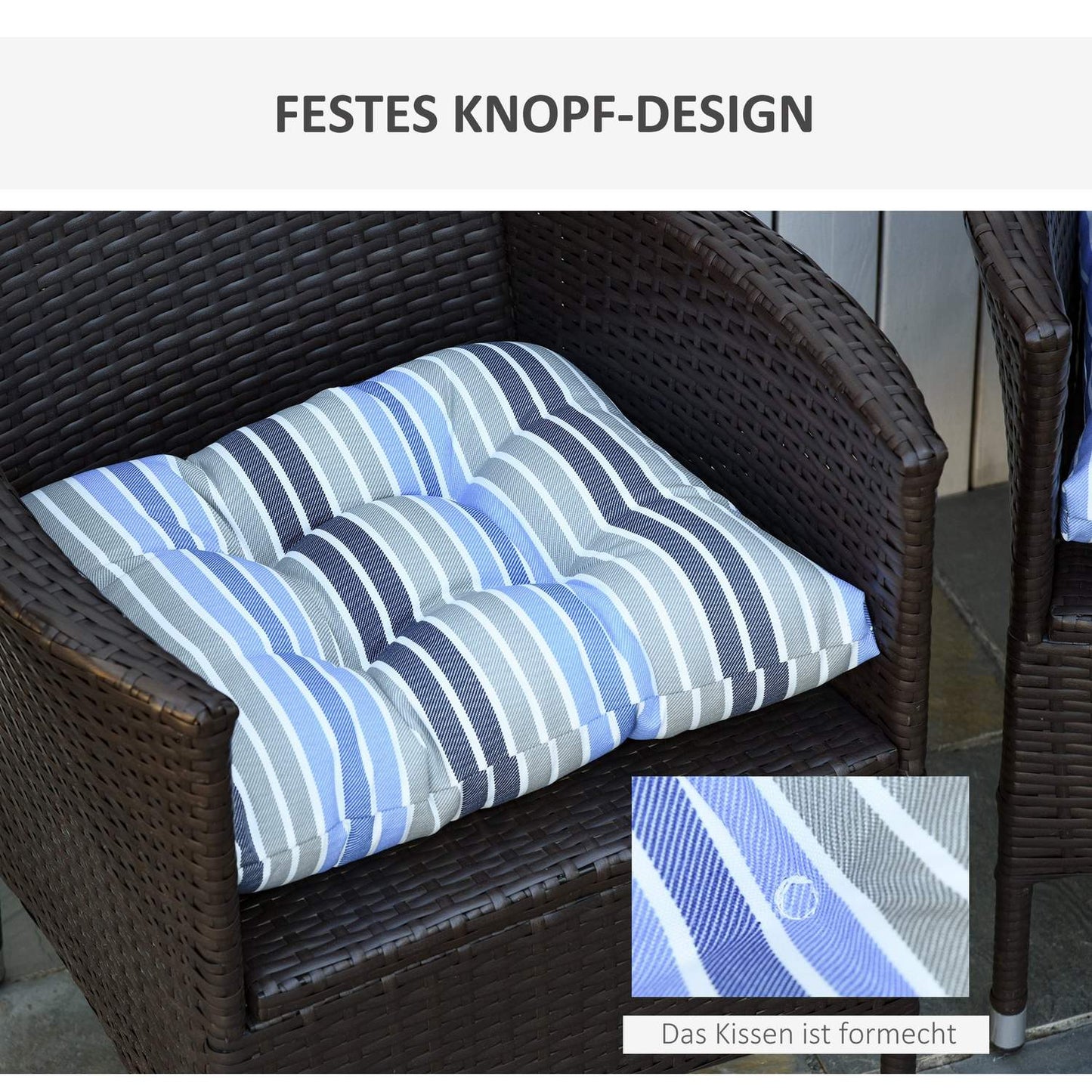 Chair Seat cushions, Easy-Clean, Blue Stripes, 50x45x8 cm