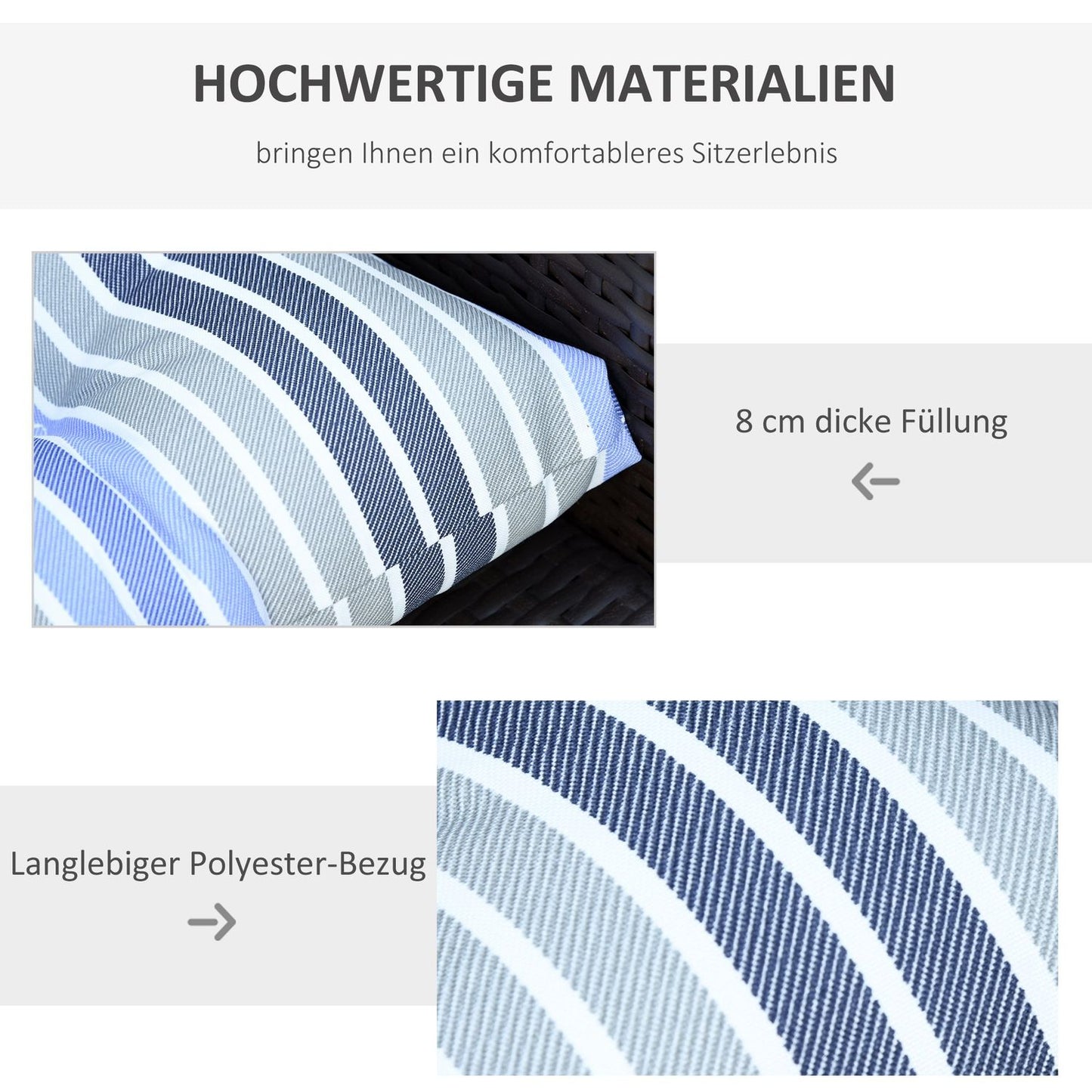 Chair Seat cushions, Easy-Clean, Blue Stripes, 50x45x8 cm