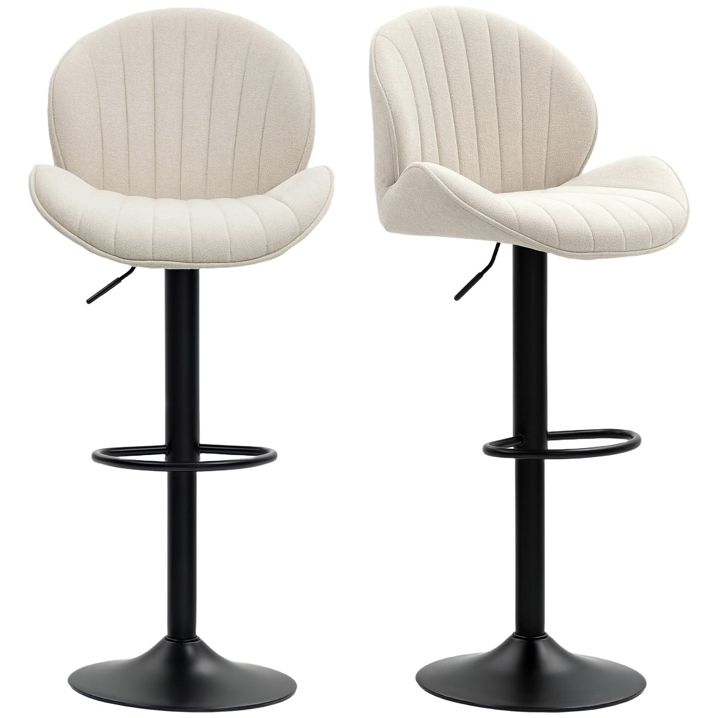 Adjustable Shell Bar Stools, Set of 2, Beige Steel Frame