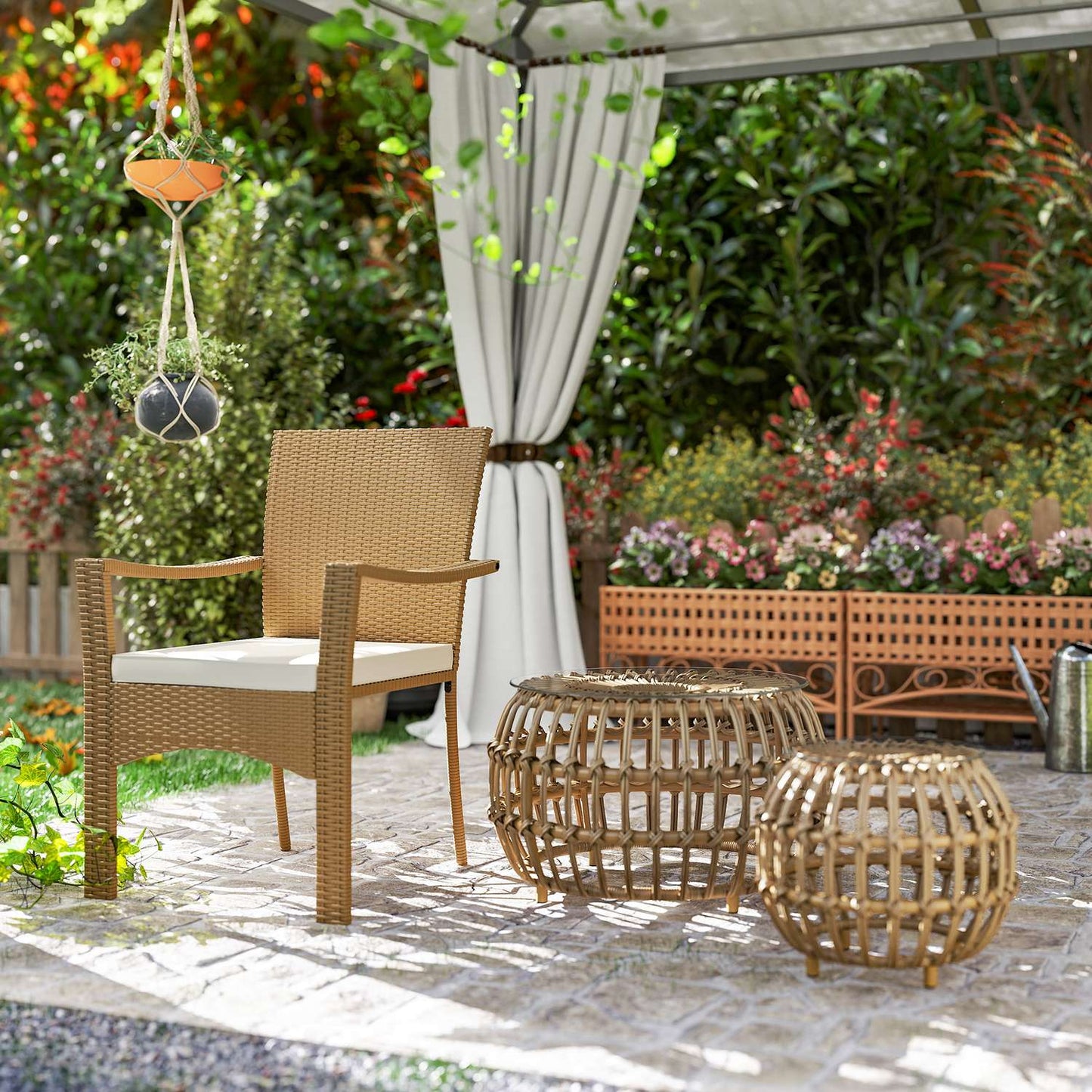 Garden table in polyrattan, round, weatherproof