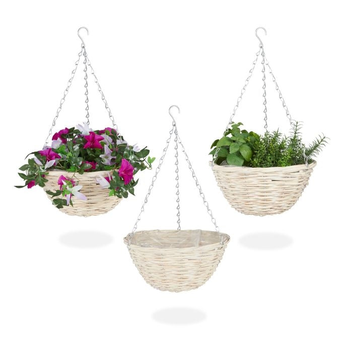 Set of 3 Small Rattan Hanging Baskets