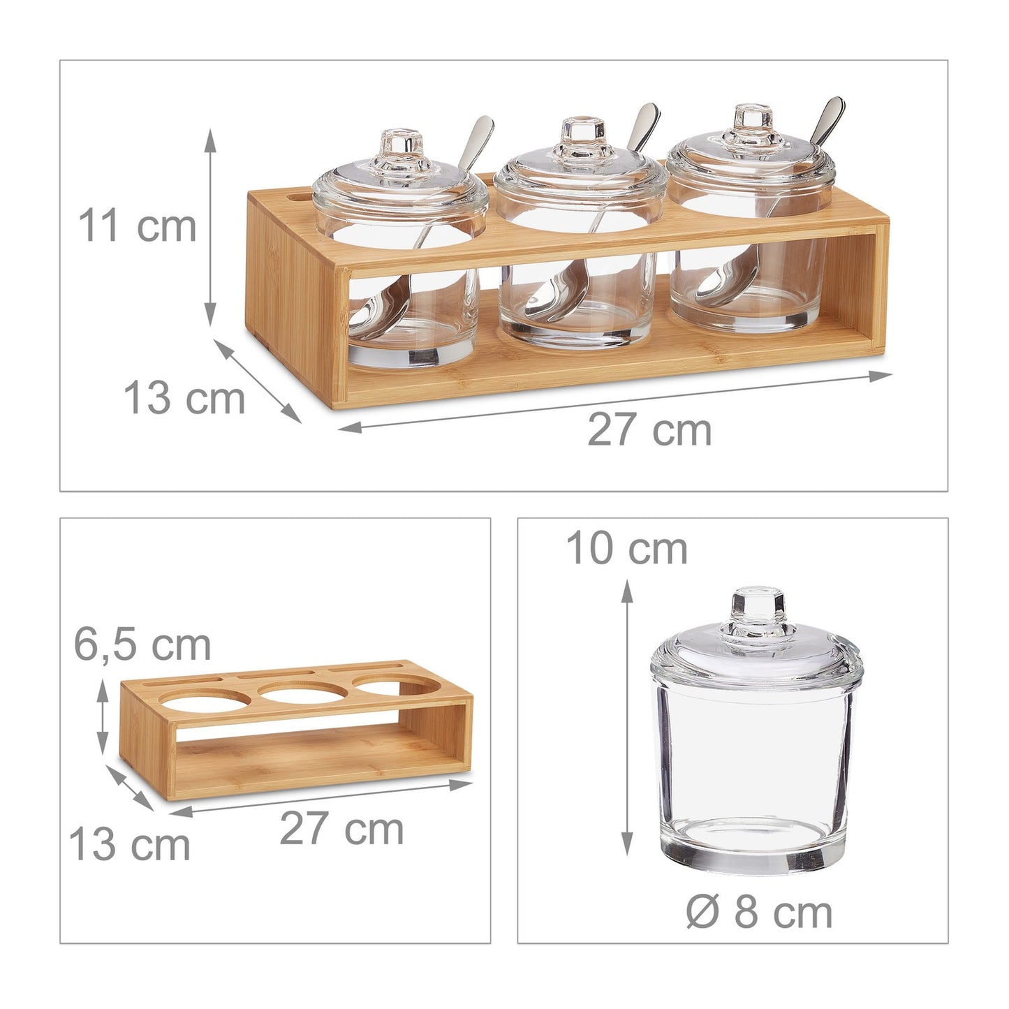 Set of 3 Spice Jars with Bamboo Holder