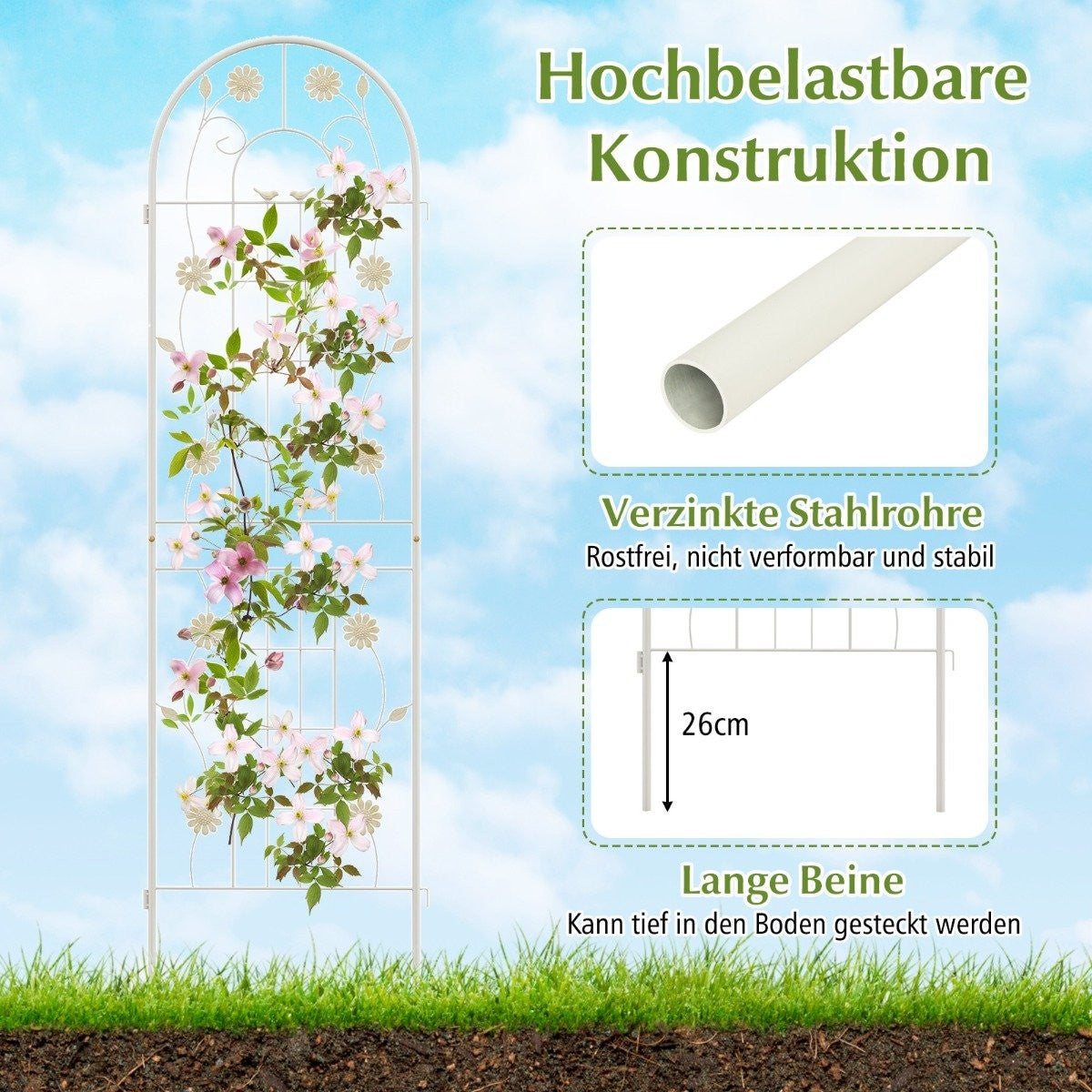 Set of 4 180 x 50 cm metal trellis for plugging in, decorative garden fence, free-standing trellis, white