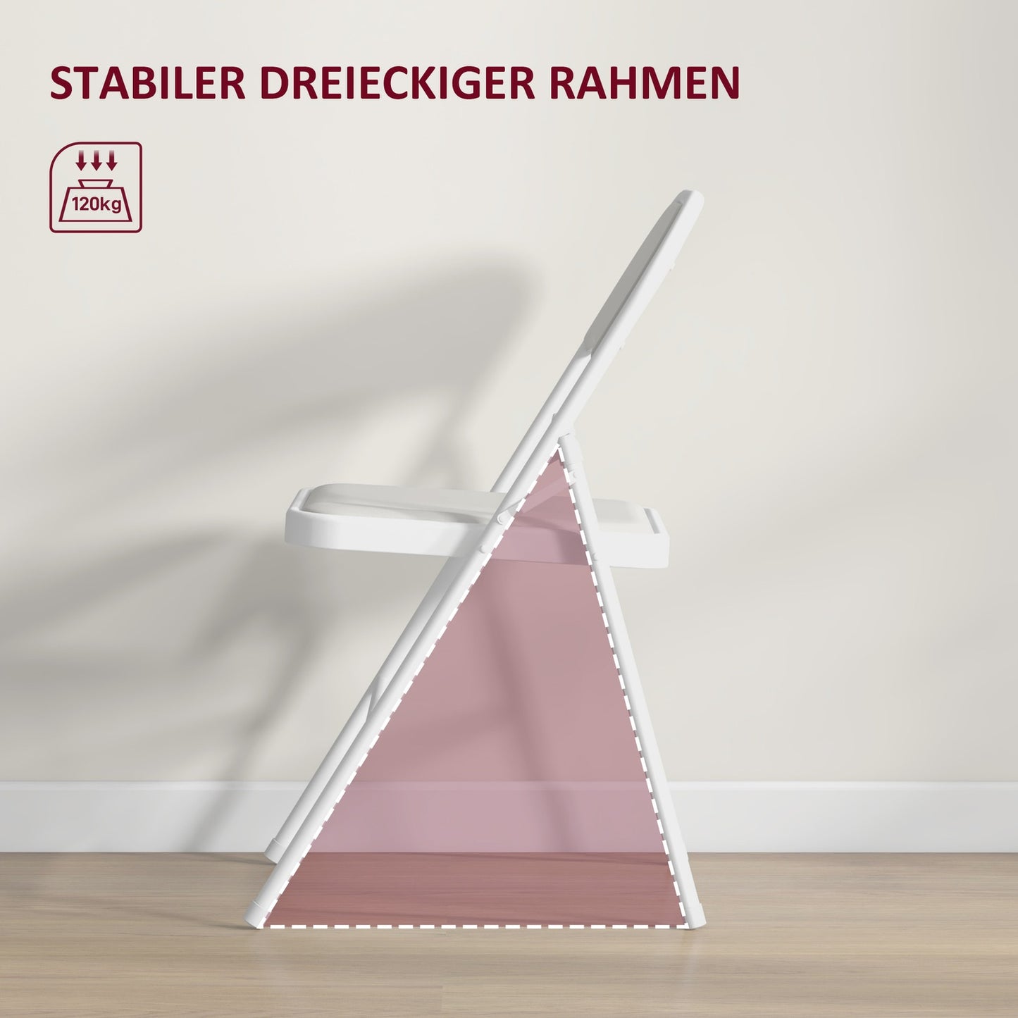 Folding Chairs Set of 4, White Faux Leather, Metal Frame