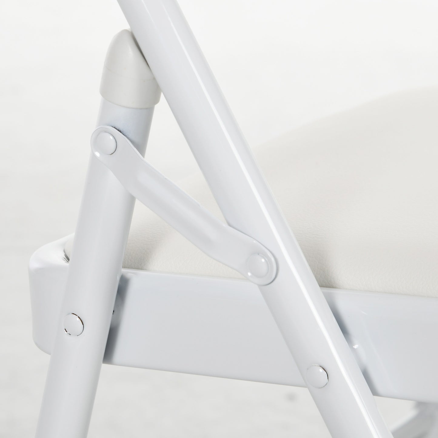 Folding Chairs Set of 4, White Faux Leather, Metal Frame