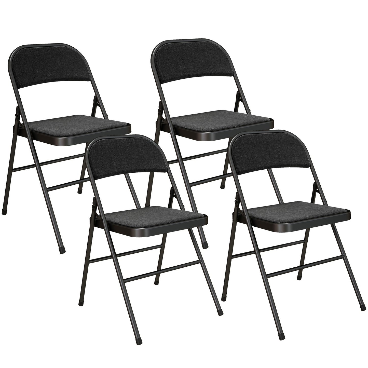 Folding Chairs Set of 4, Black, Metal Legs, Padded Seats
