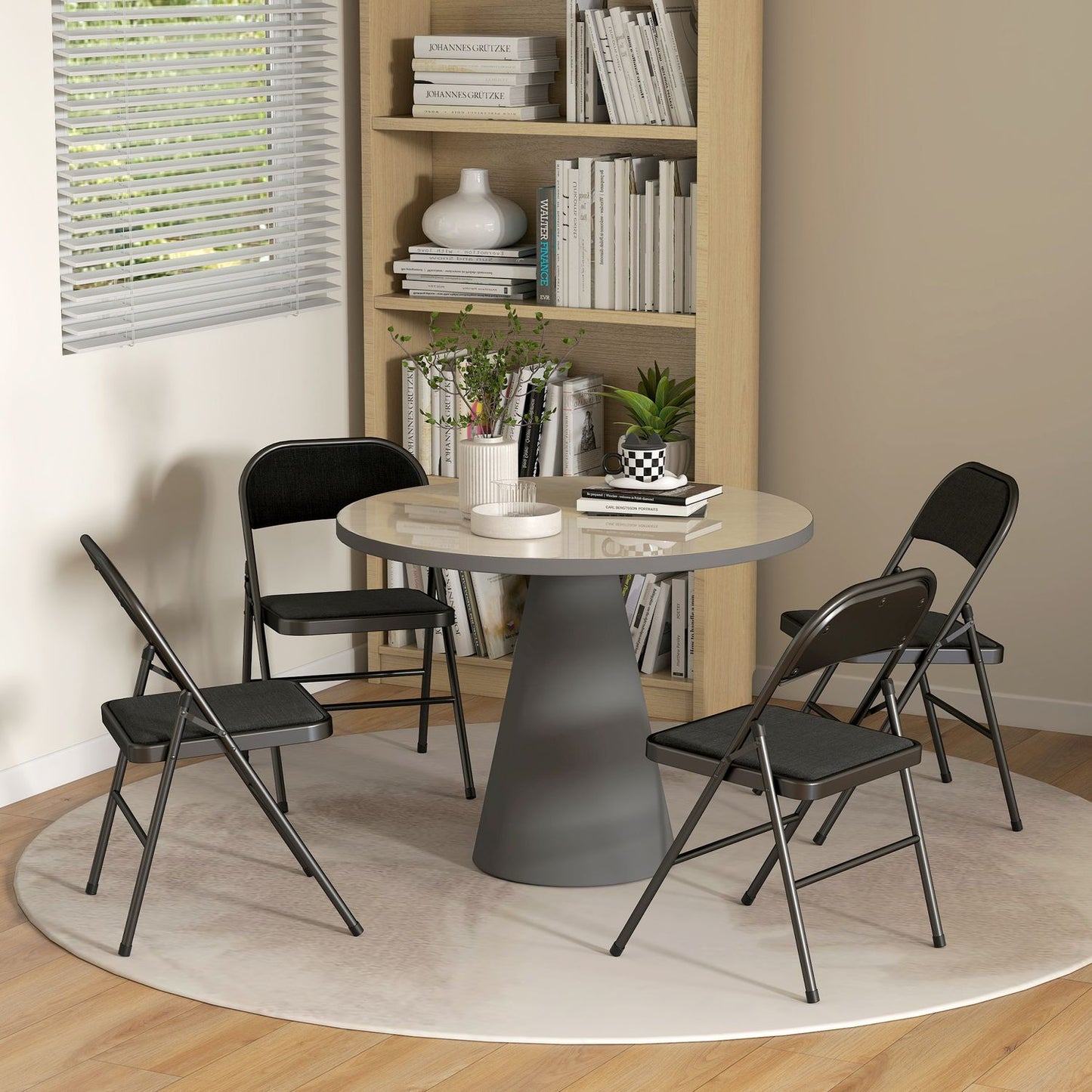 Folding Chairs Set of 4, Black, Metal Legs, Padded Seats