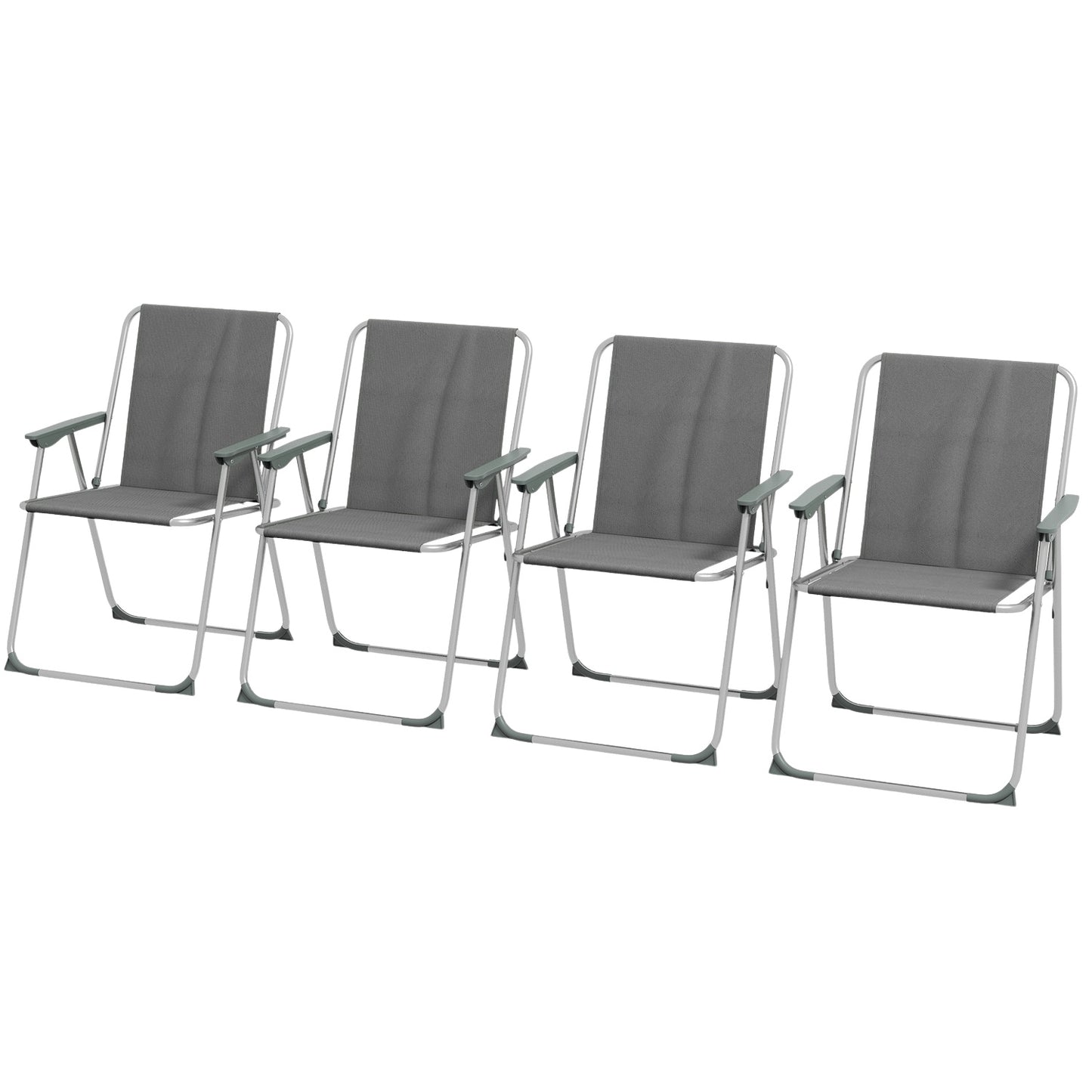 Set of 4 gray folding garden chairs with armrests