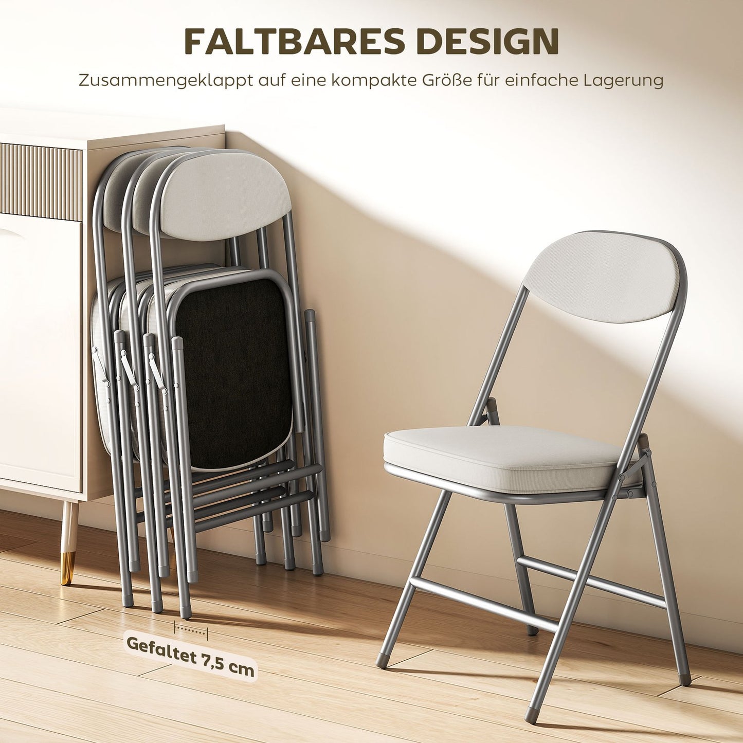 Folding Chairs Set of 4, Corduroy Upholstery, Metal Frame