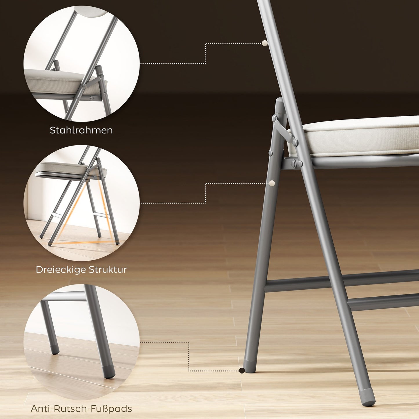 Folding Chairs Set of 4, Corduroy Upholstery, Metal Frame