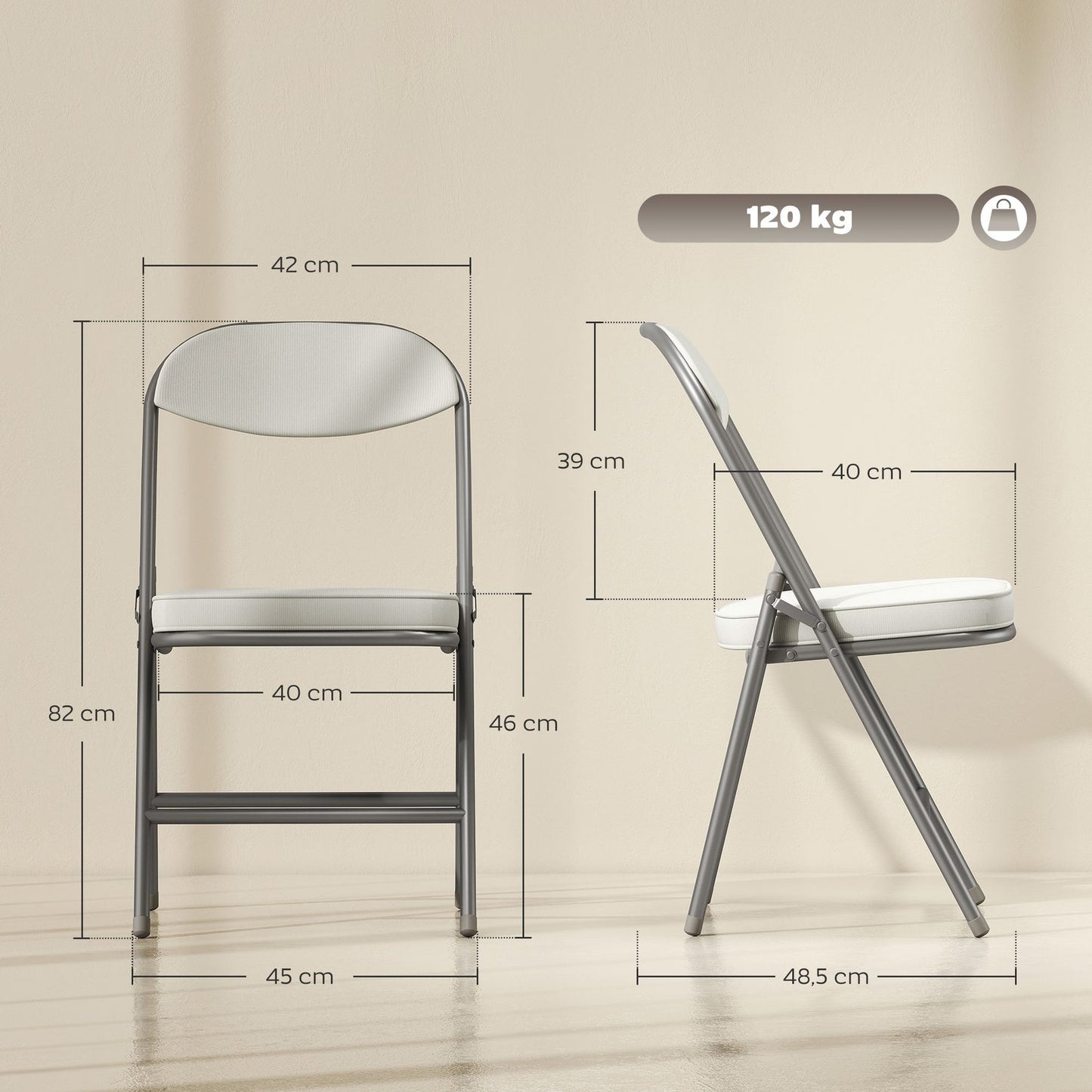 Folding Chairs Set of 4, Corduroy Upholstery, Metal Frame
