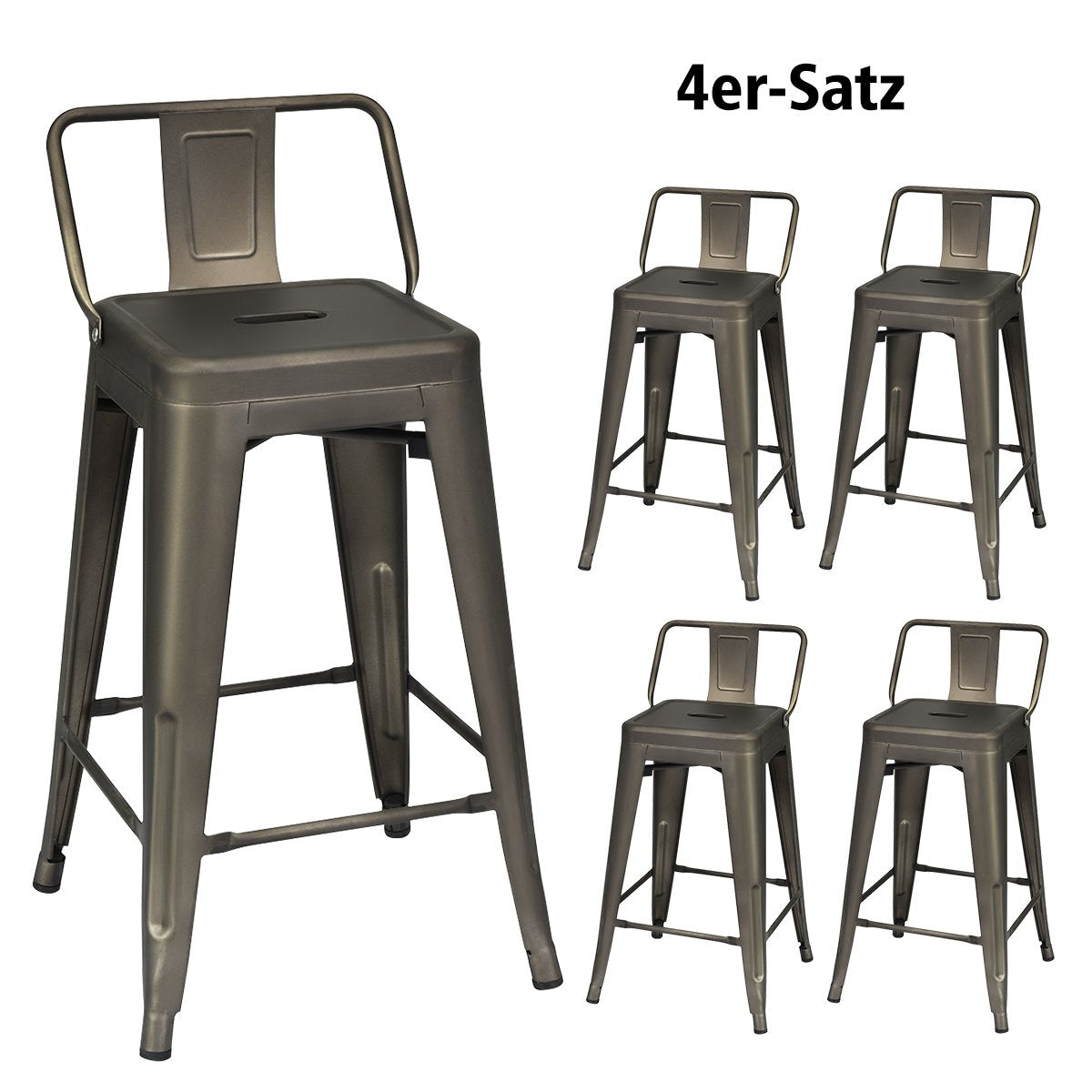 Set of 4 stackable metal dining chairs with removable backrest and 60 cm seat height