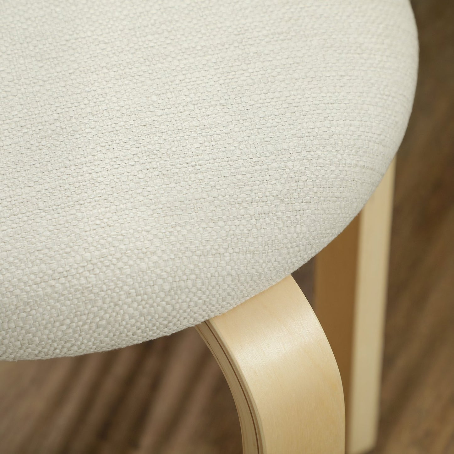 Stackable Upholstered Stools, Cream White, Birch Legs