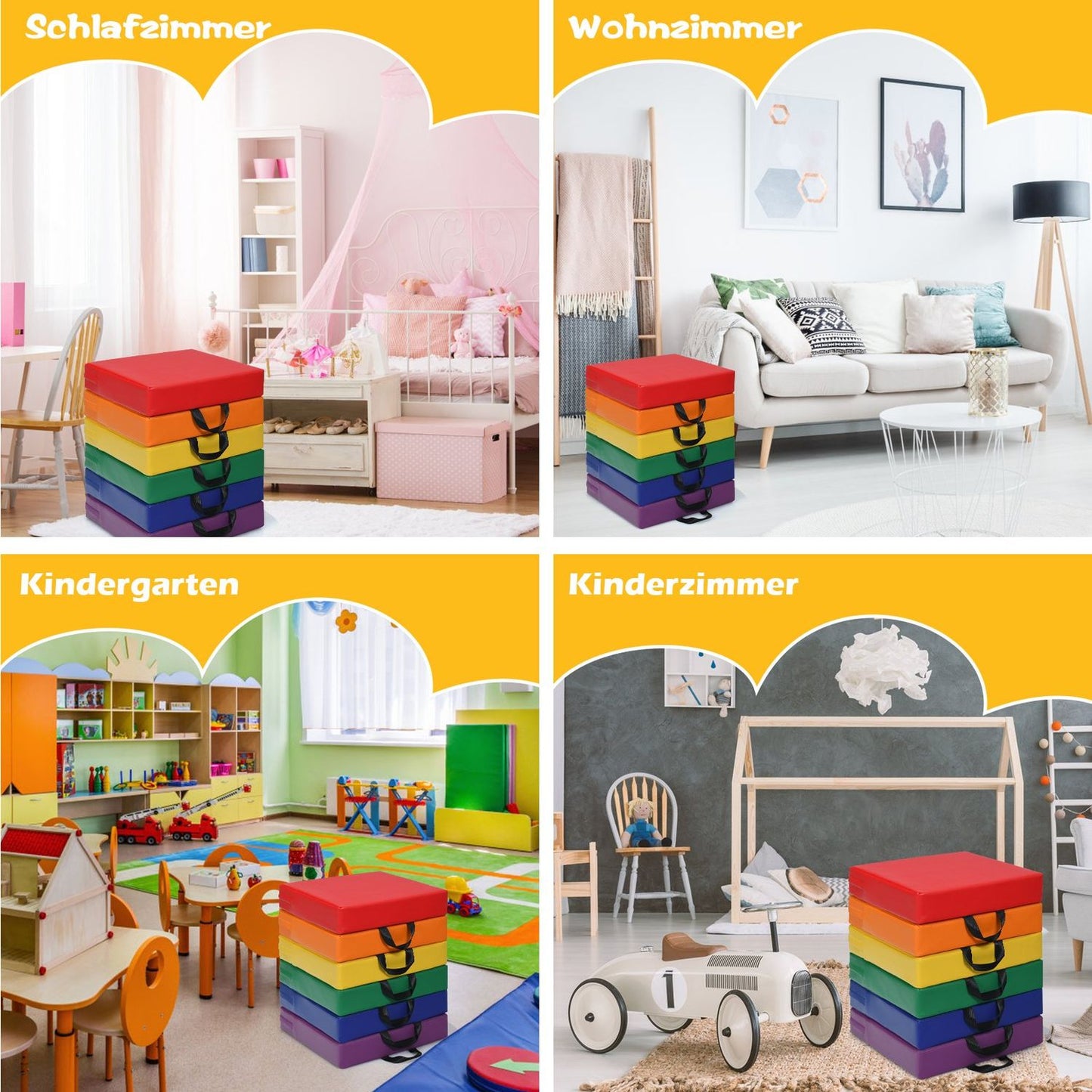 Set of 6 Children's Square Chair Cushions Floor Cushions Seat Cushions