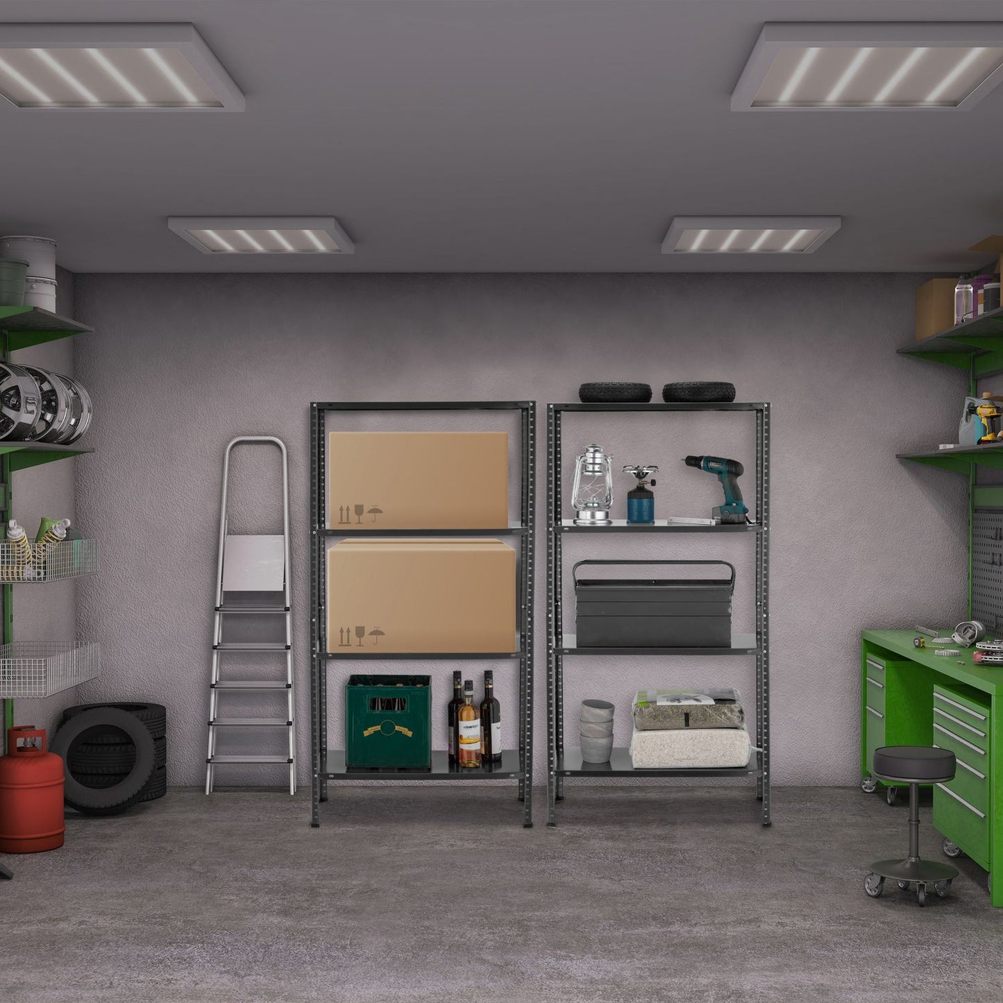 Shelving for heavy vehicles 2 pcs 4 floors black