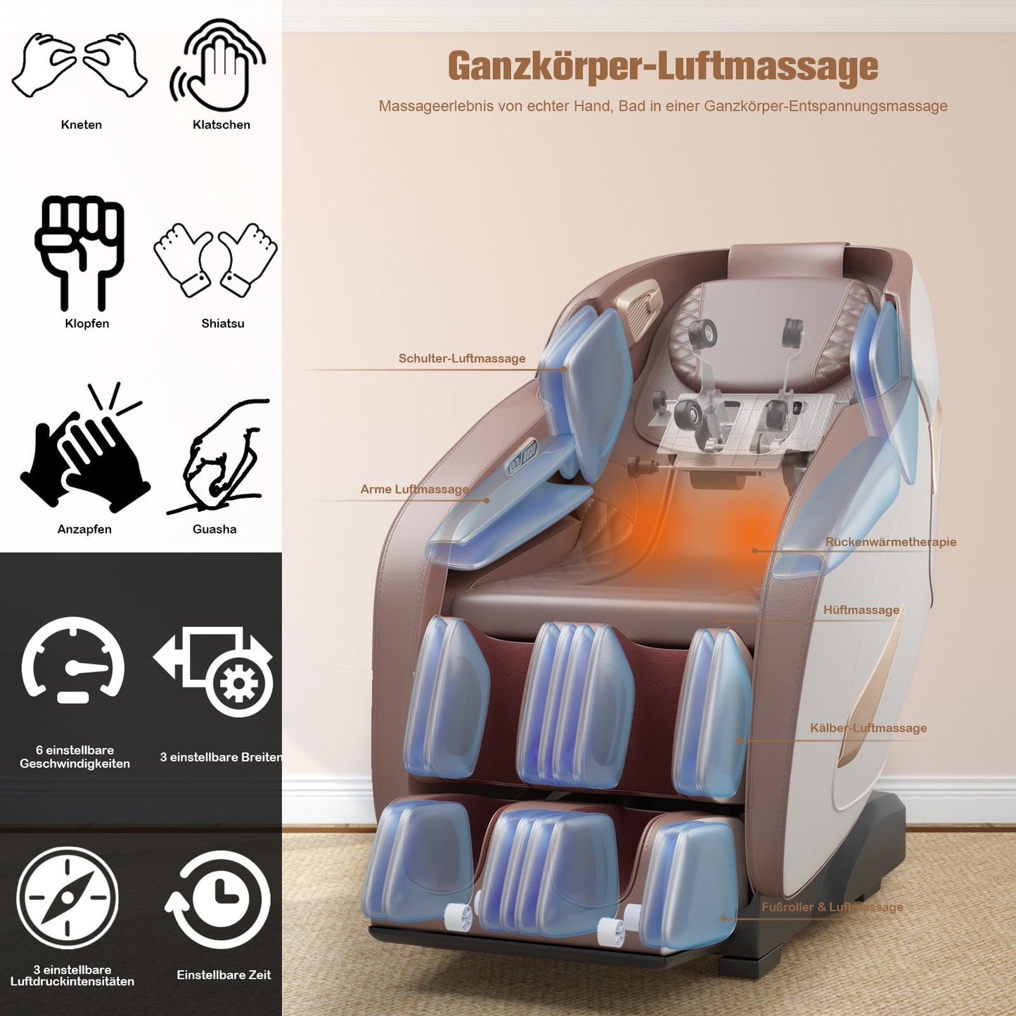 Shiatsu Massage Chair with Heat, Bluetooth, Full Body Relaxation