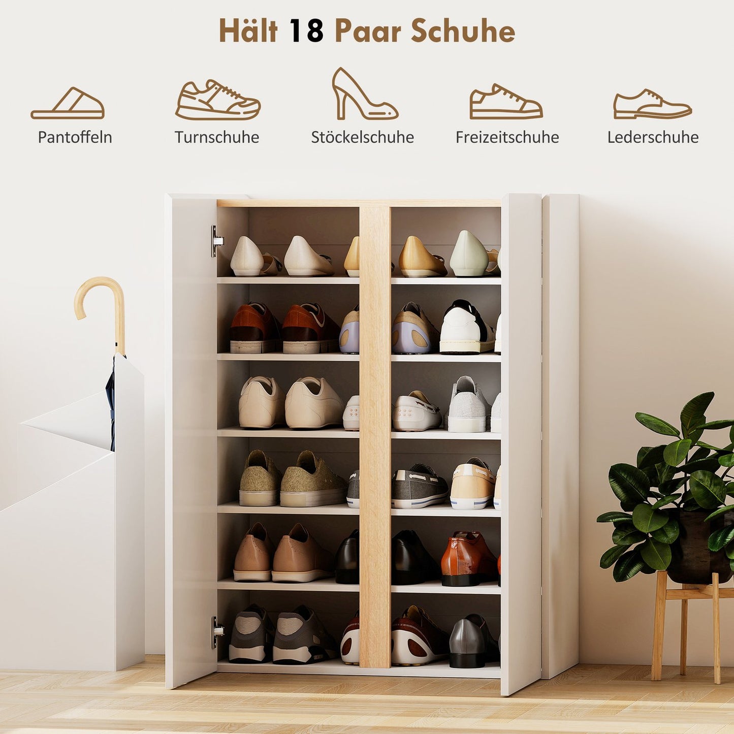 Shoe Cabinet with Soft-Close, 6-Tier, Holds 18 Pairs, White