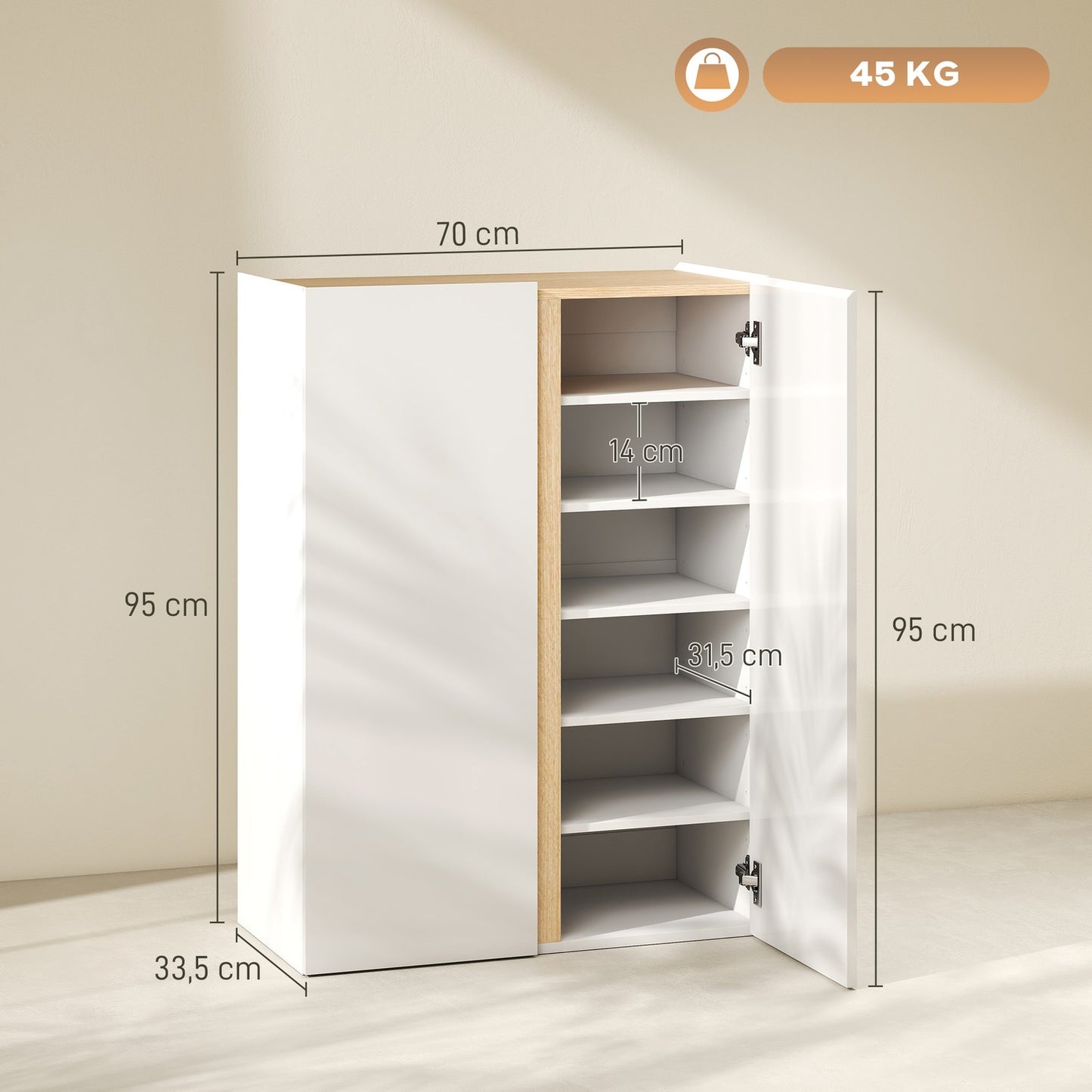 Shoe Cabinet with Soft-Close, 6-Tier, Holds 18 Pairs, White