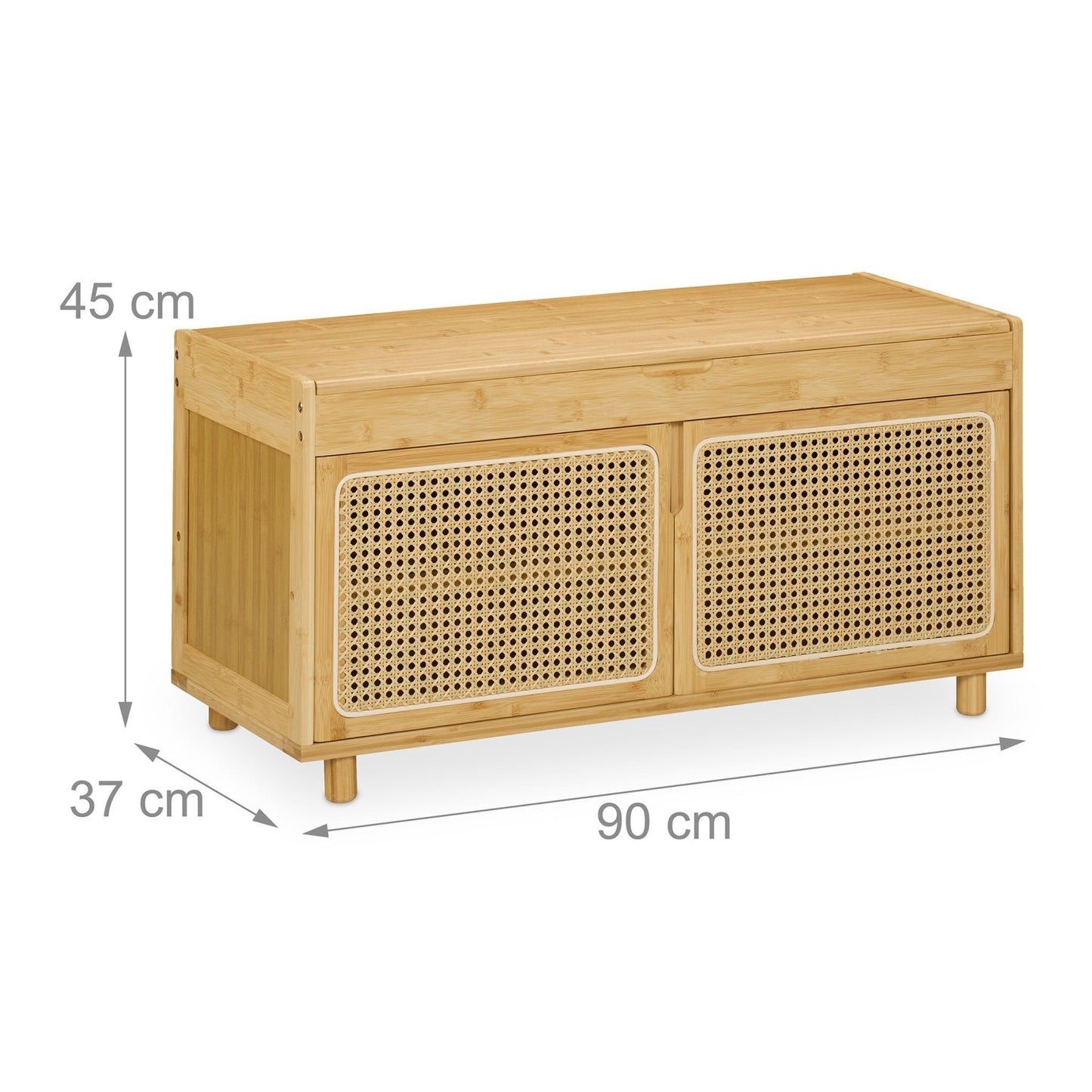 Shoe Storage Bench with Seat and Rattan-Look Doors