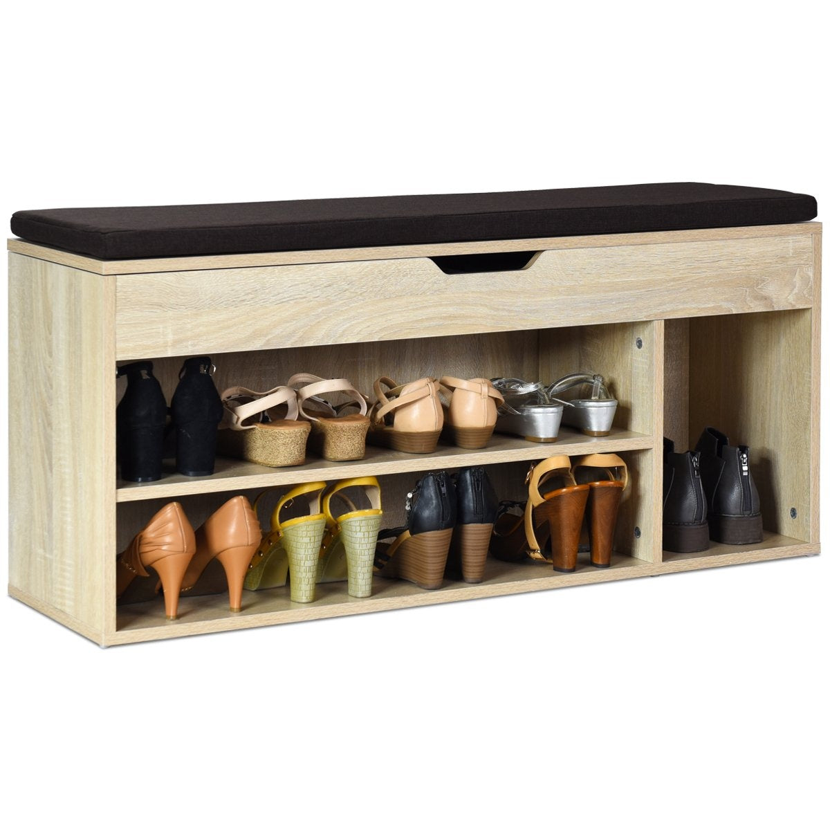 Shoe bench shoe chest of drawers shoe rack with seat cushion wood 104 x 48 x 30 cm white/natural-natural