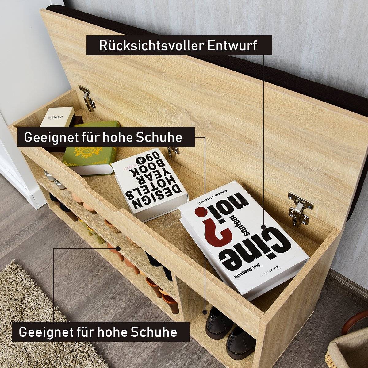 Shoe bench shoe chest of drawers shoe rack with seat cushion wood 104 x 48 x 30 cm white/natural-natural