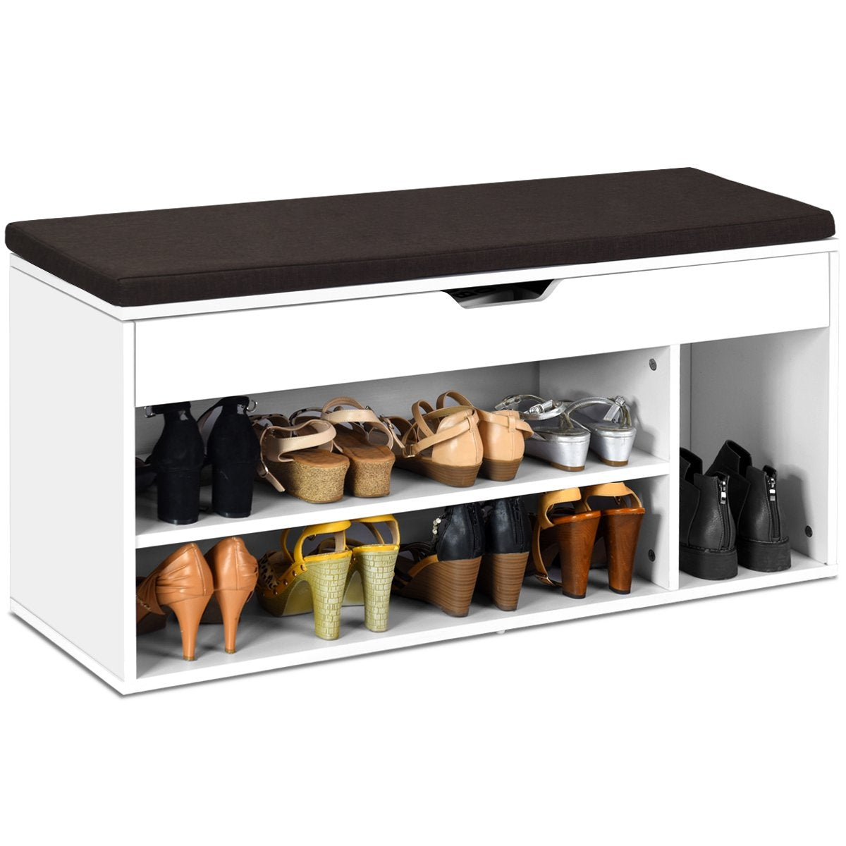 Shoe bench shoe chest of drawers shoe rack with seat cushion wood 104 x 48 x 30 cm white/natural white