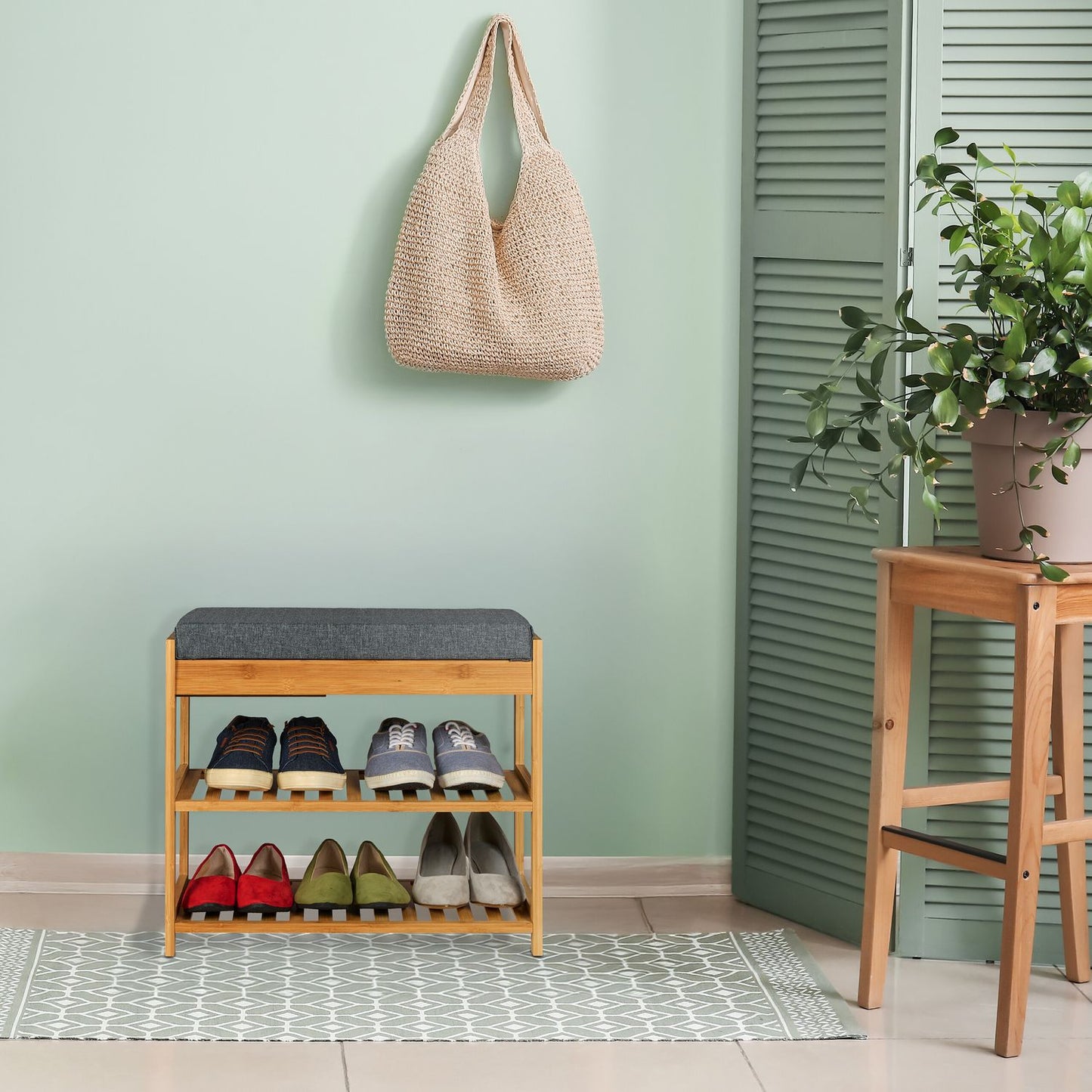 Shoe bench with seat and drawer