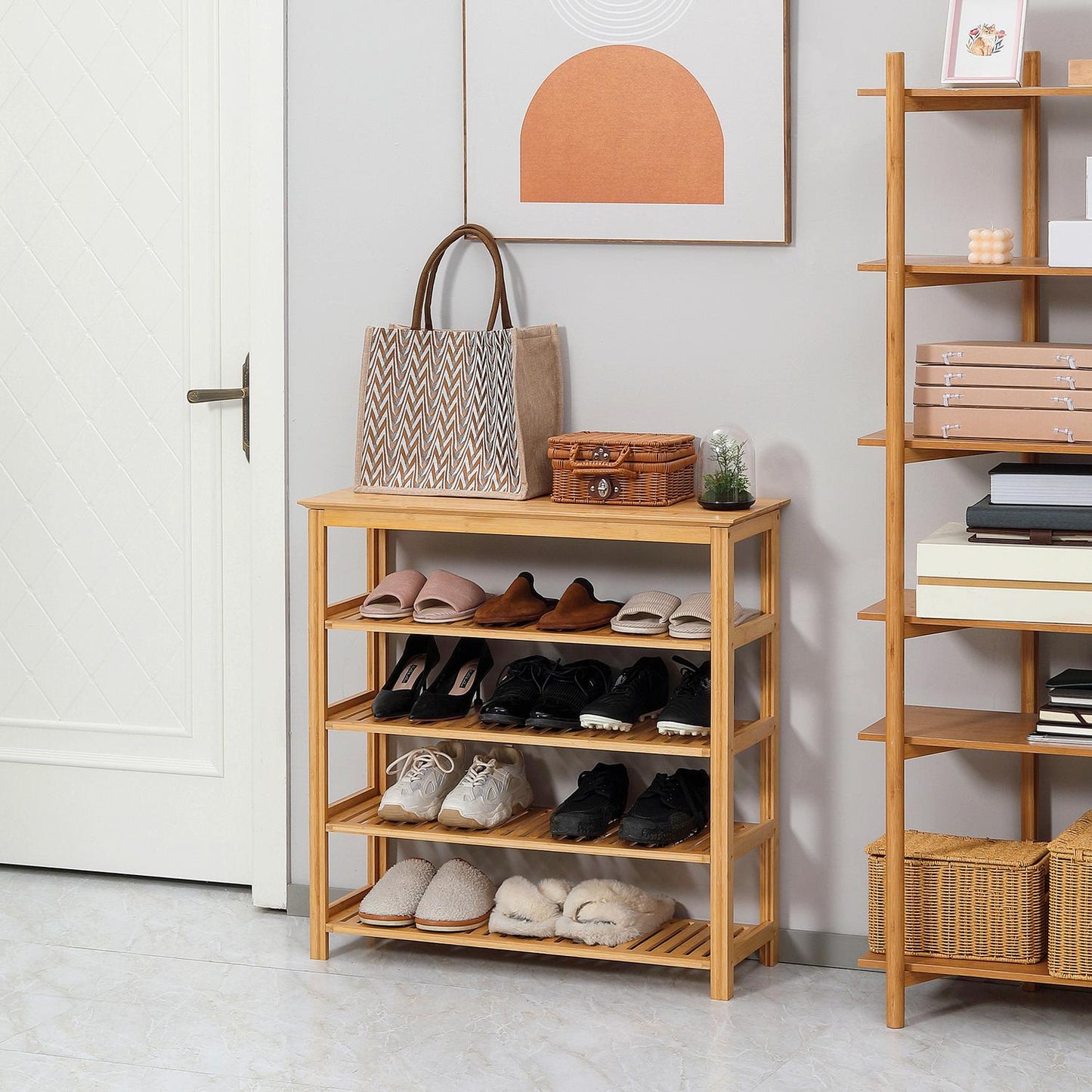 Bamboo shoe rack - 5 layers, holds 20 pairs, natural finish