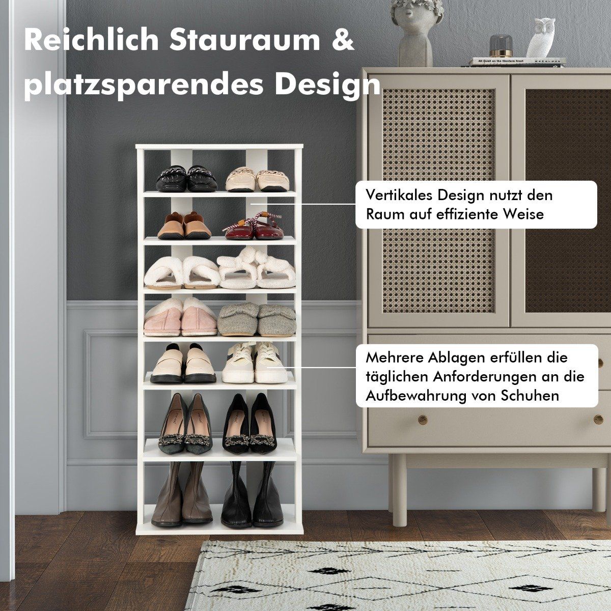 Shoe stand 7-tier shoe rack in retro style 45 x 25 x 110.5 cm white
