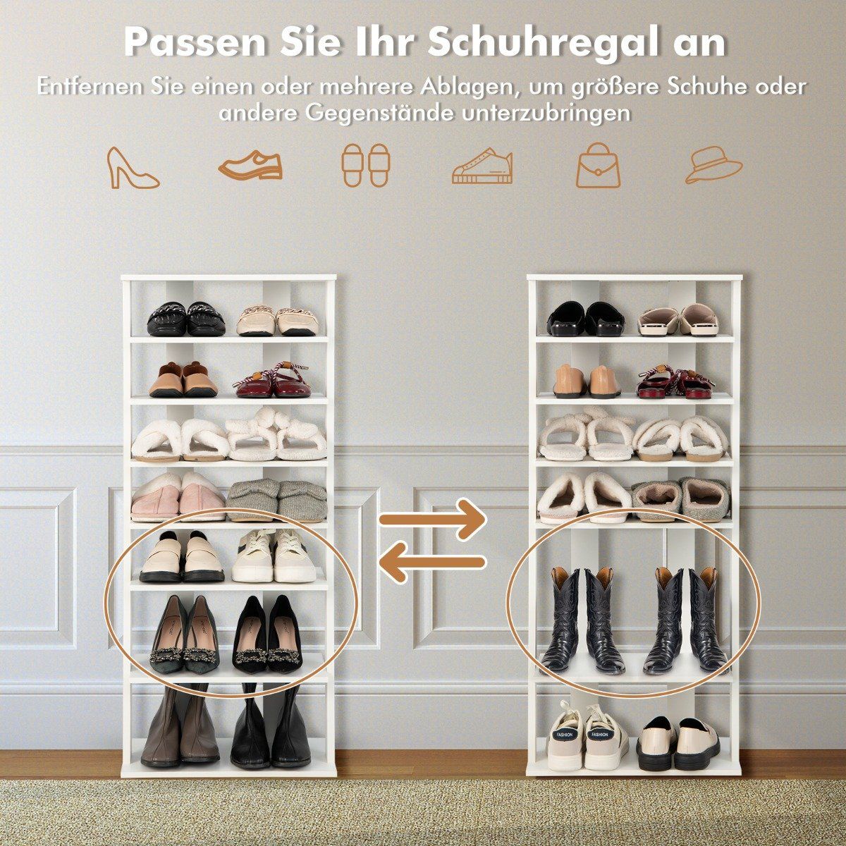 Shoe stand 7-tier shoe rack in retro style 45 x 25 x 110.5 cm white
