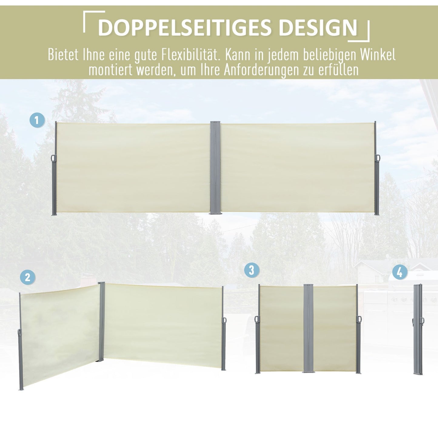 Side awning roller blind, UV-protective polyester, cream