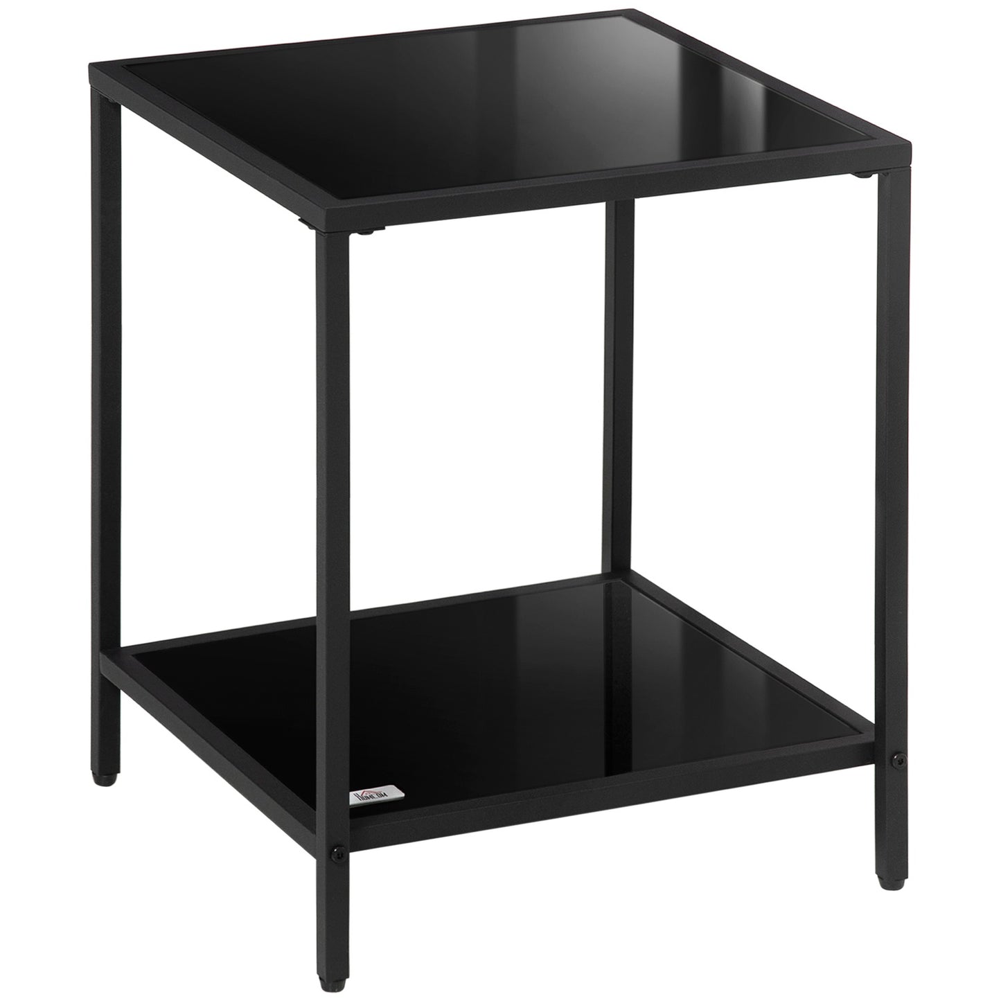 Black tempered glass side table - 2 tiers, 40 x 40 x 50 cm
