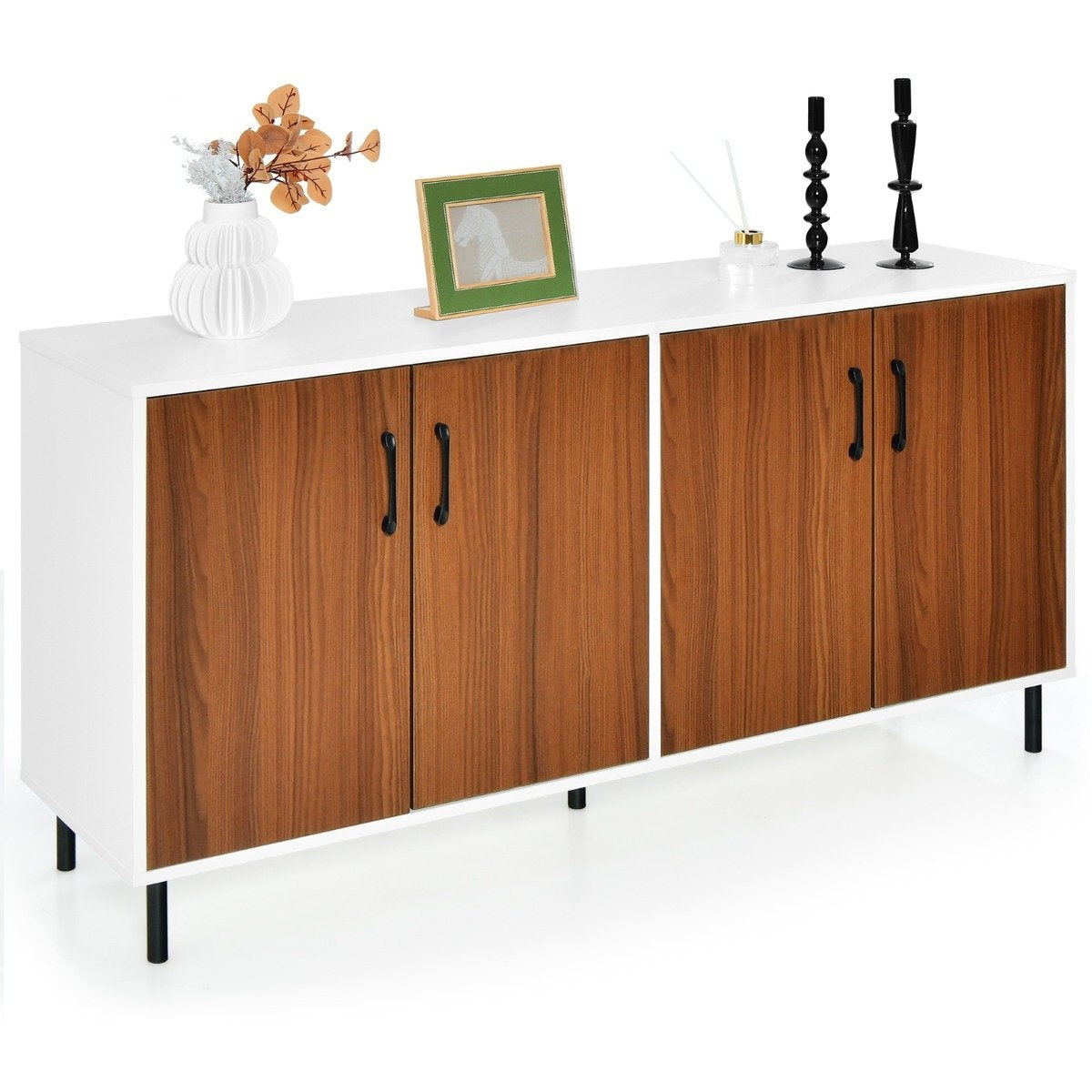 Sideboard chest of drawers with 4 doors sideboard cabinet wood 148 x 40 x 75.5 cm walnut