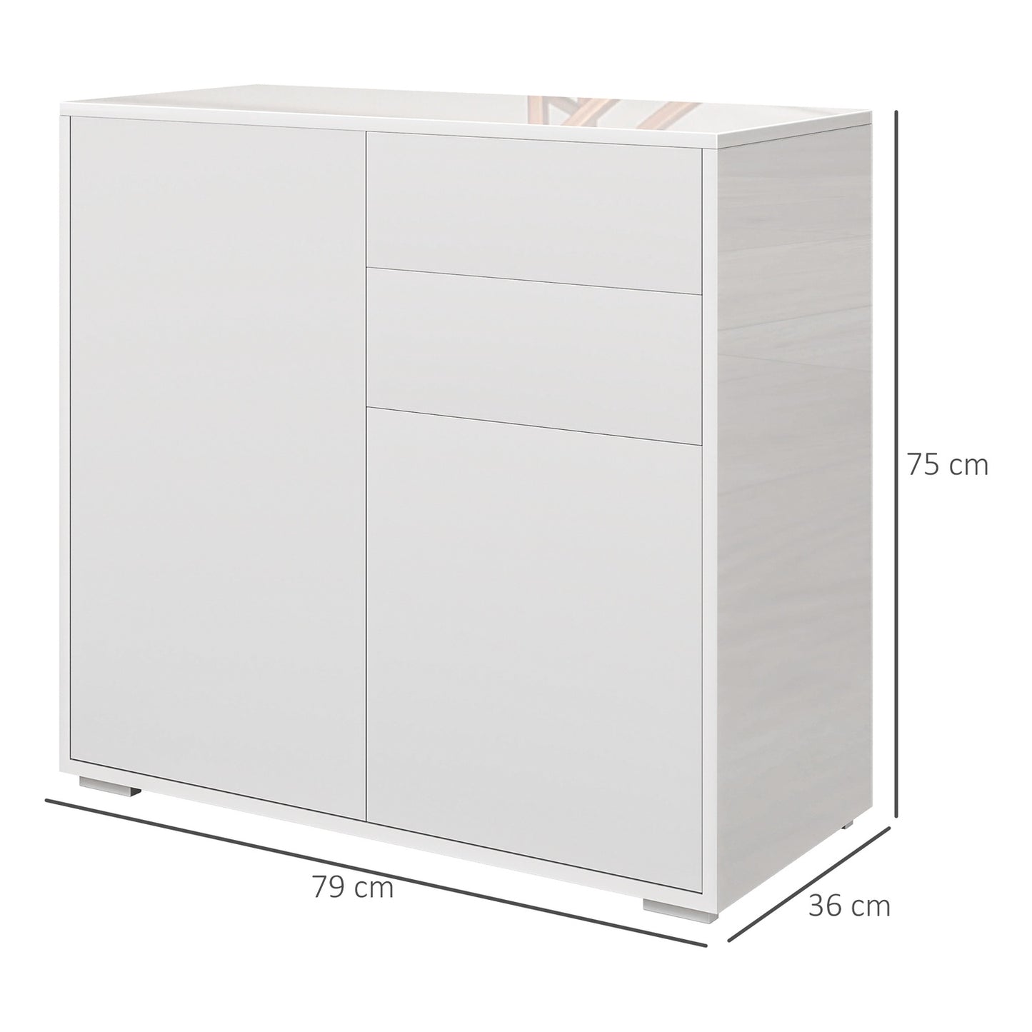 White storage sideboard - Adjustable shelf & drawer, 79x36x75 cm