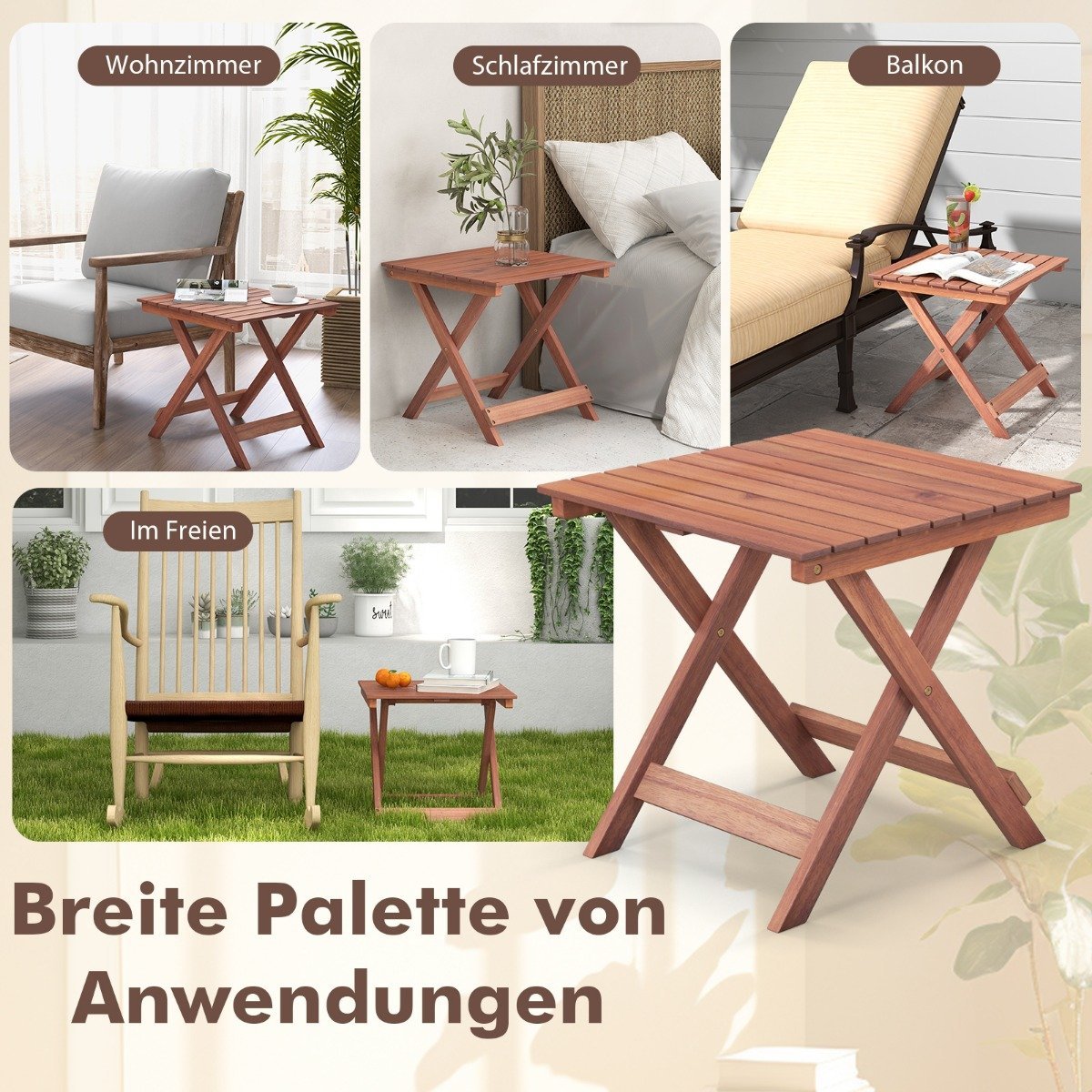 Side table acacia wood garden table small balcony table X-shape 46 x 46 x 45 cm