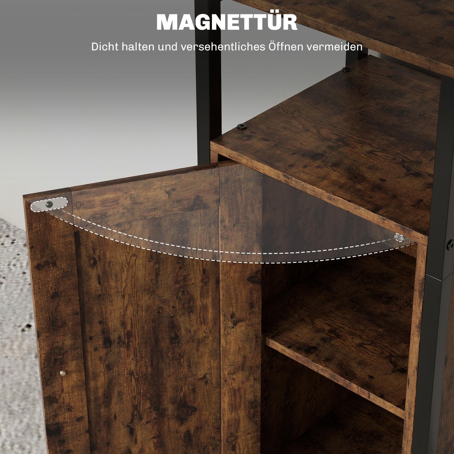 Rustic brown industrial coffee table, adjustable shelf