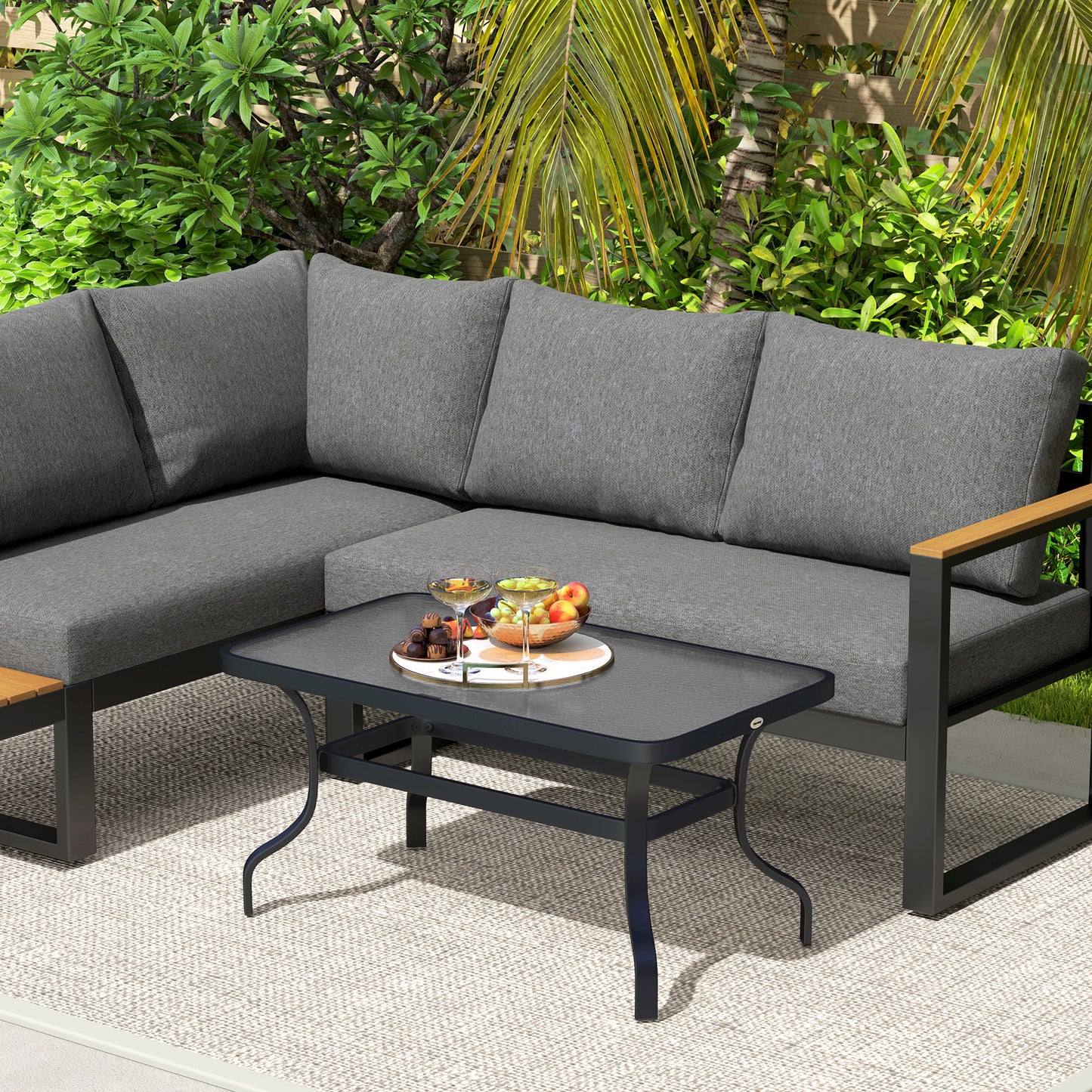 Coffee table in tempered glass, wave design, 95x55 cm, black