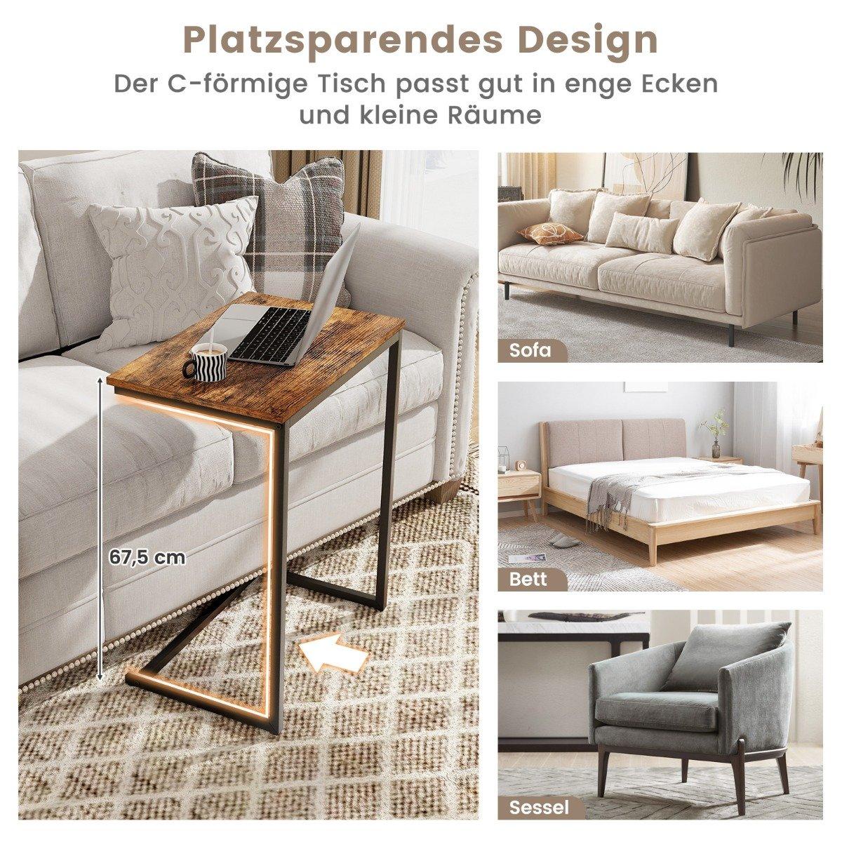 Side table wood metal laptop table C-shaped sofa table 55 x 36 x 67 cm black + brown