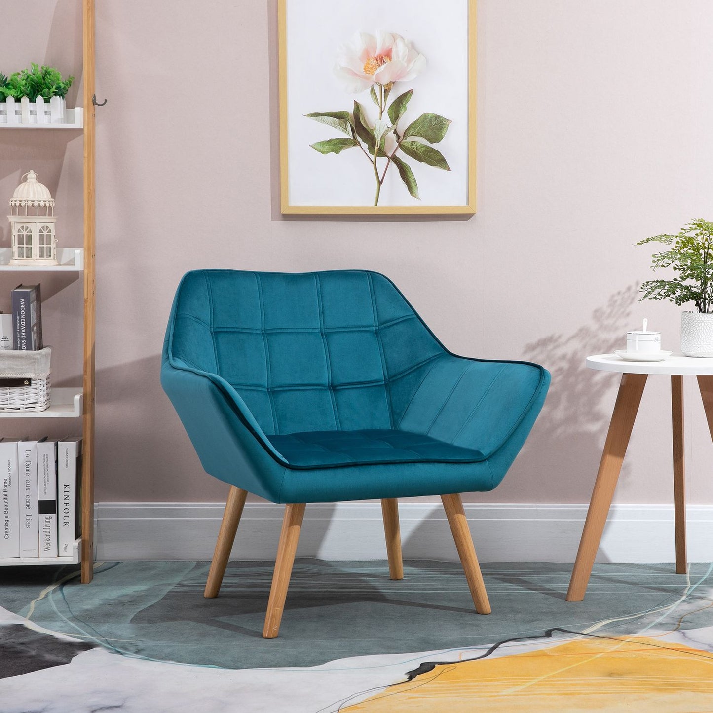 Velvet Wing Armchair, raised legs, green, 64x62x72.5 cm