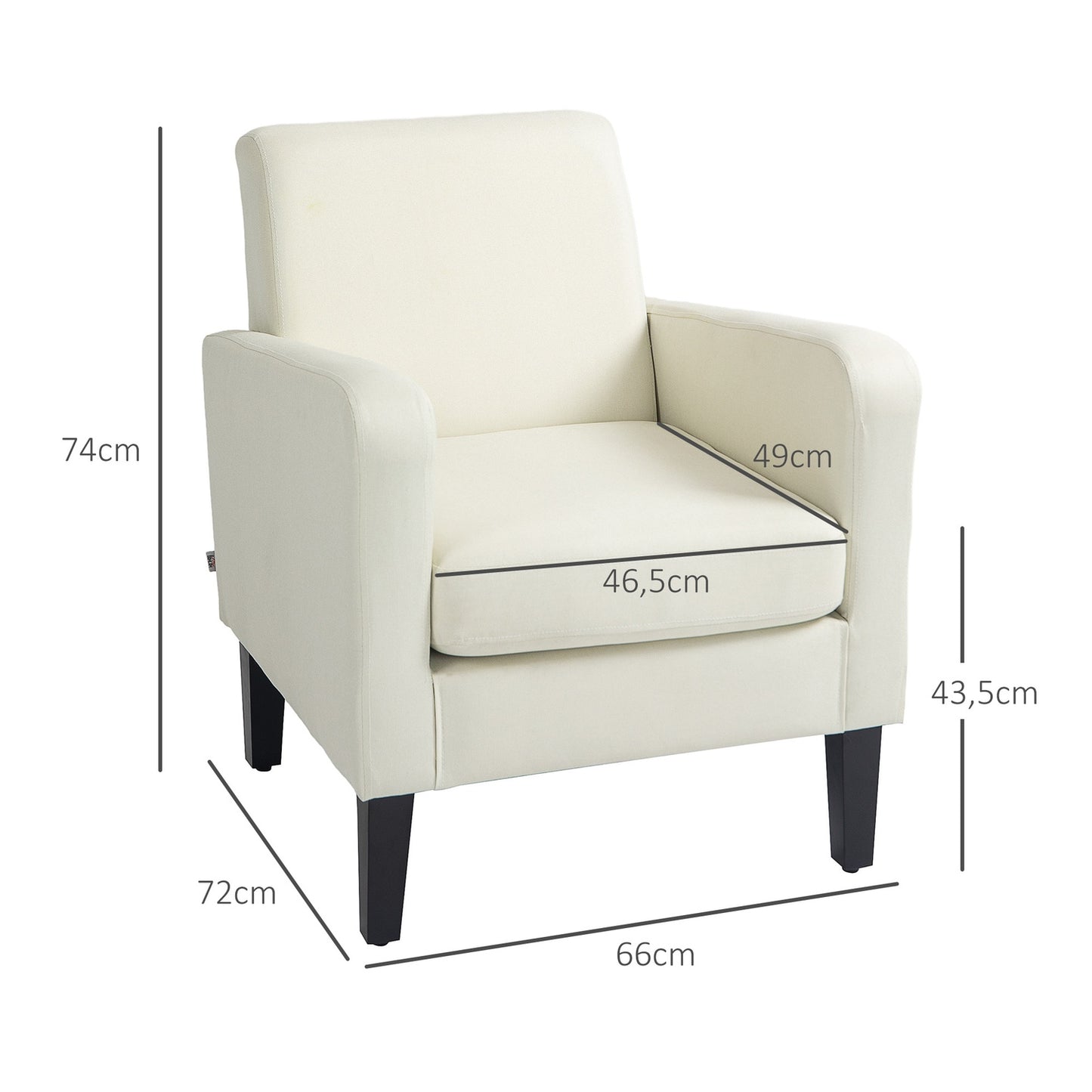 Creamy white linen-look armchair, padded, wooden legs