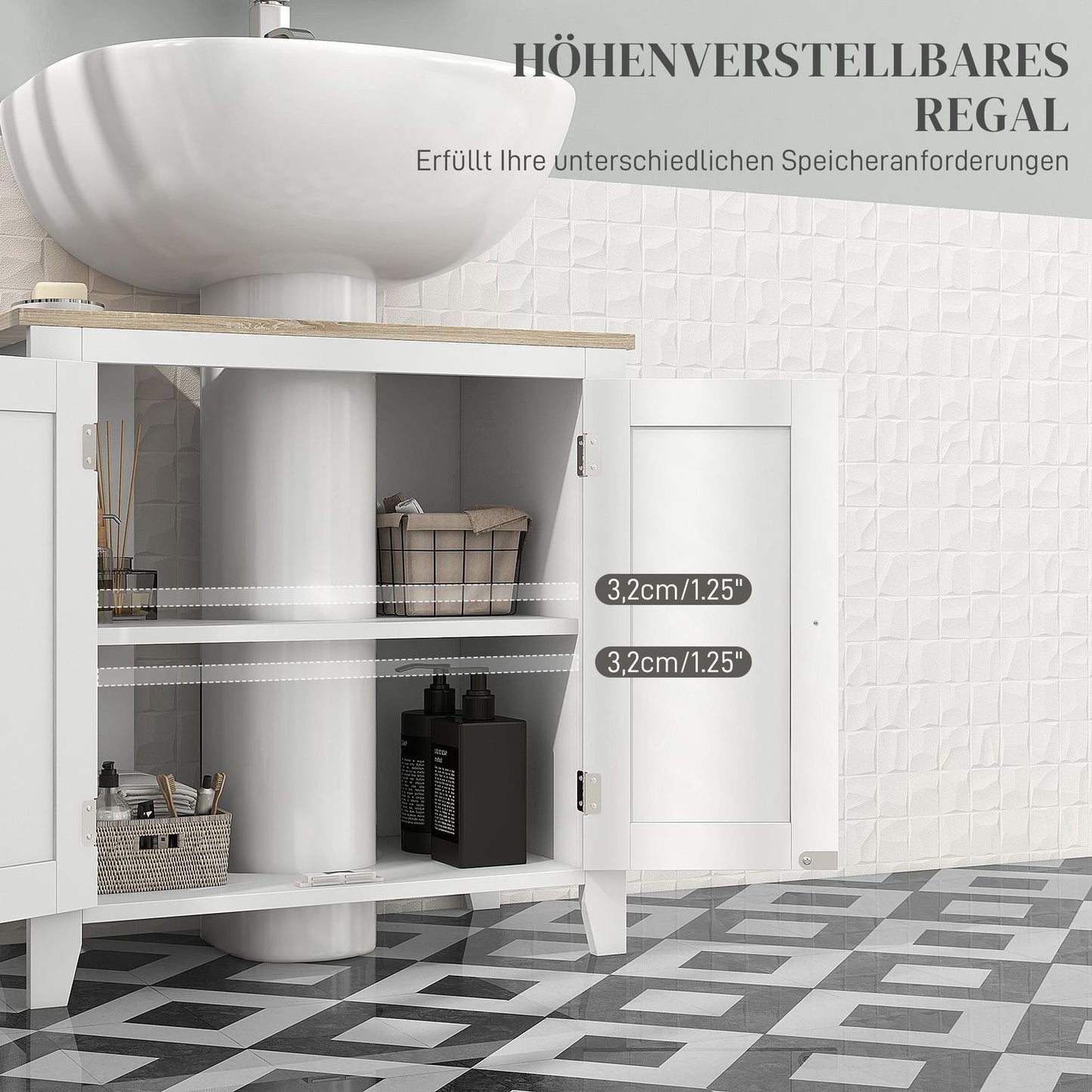 Bathroom sink Base cabinet, adjustable shelf, 60x30x60 cm