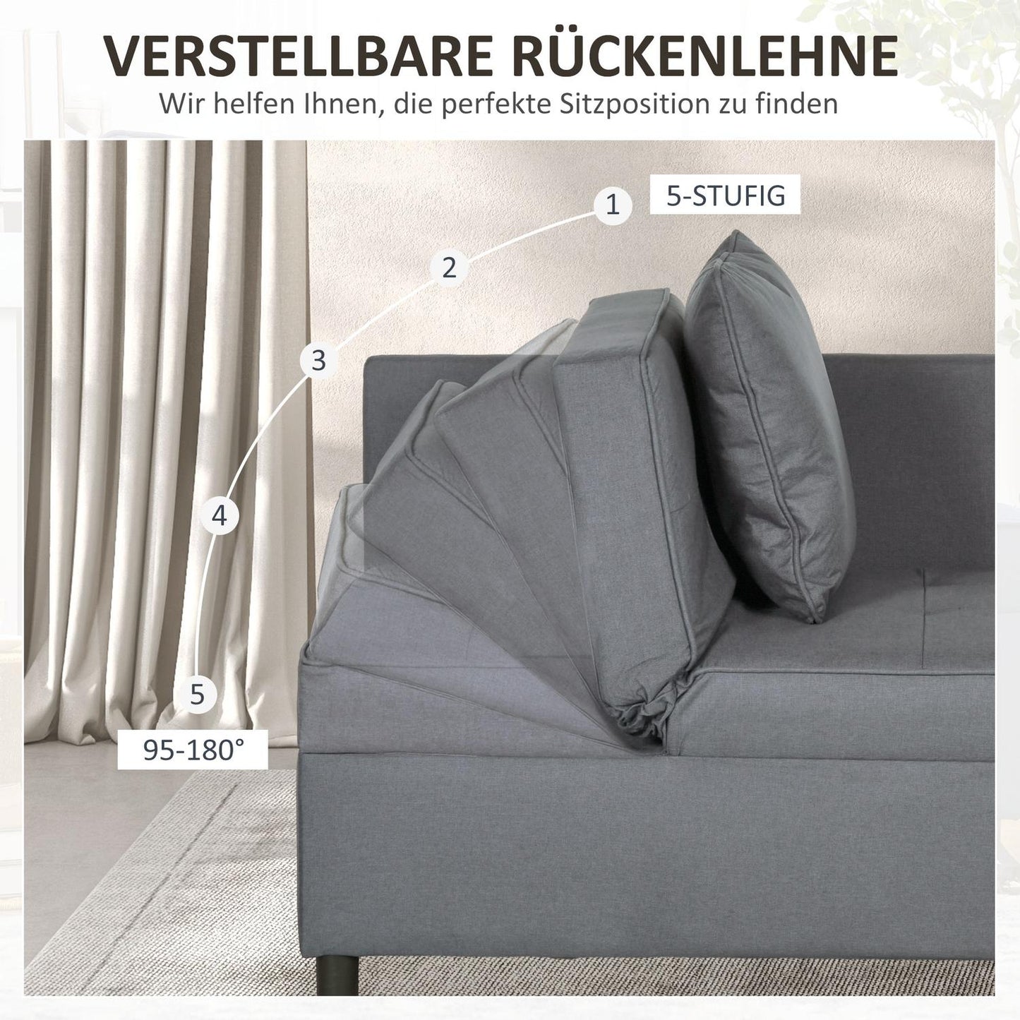 Sleeper chair, 2-seater armchair with bed function, foldable upholstered armchair with 2 cushions, linen-look cover, dark grey