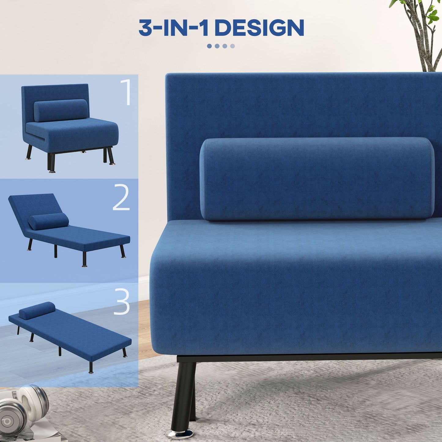 Convertible lounge chair, dark blue, adjustable backrest